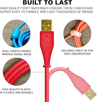 DJ TechTools Chroma Cables Right-Angled USB-A to USB-B Cable | 1.5m / 5 ft | Audio Optimized | Shielded from Interference | Cable Tie (Blue)