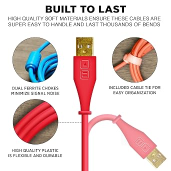 DJ TechTools Chroma Cables: Audio Optimized 1.5M USB-A to USB-B Cable (Purple)