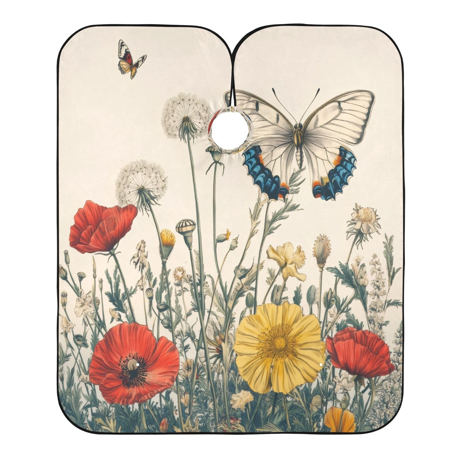 Burbuja Flowers Twigs Butterfly Barber Cape, Hair Cutting Cape with Adjustable Neckline Waterproof Polyester Salon Barber Cape for Unisex Adult