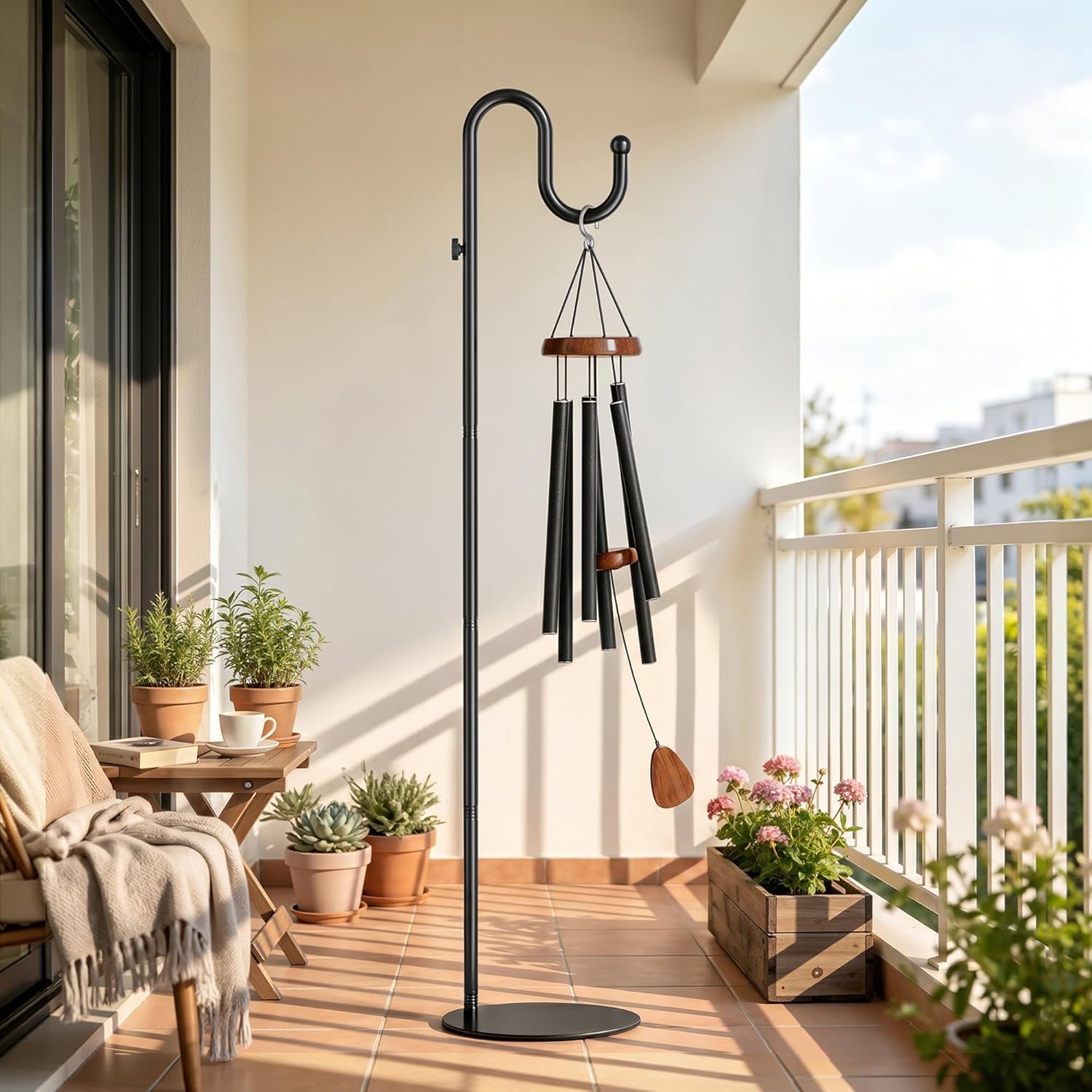 74" Shepherds Hook Stand, Adjustable Wind Chime Stand for Outside, Heavy Duty Free Standing Plant Hanger Pole for Bird Feeders, Lanterns, Wreaths & Hanging Plants, Indoor Outdoor, Holds Up to 20 LBS
