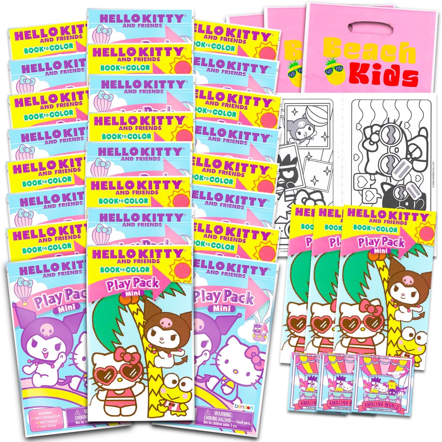 Hello Kitty and Friends Mini Party Favors Set for Kids - Bundle with 24 Mini Kuromi Grab n Go Play Packs with Coloring Pages, Stickers, Loot Bags | My Melody Birthday Party Supplies