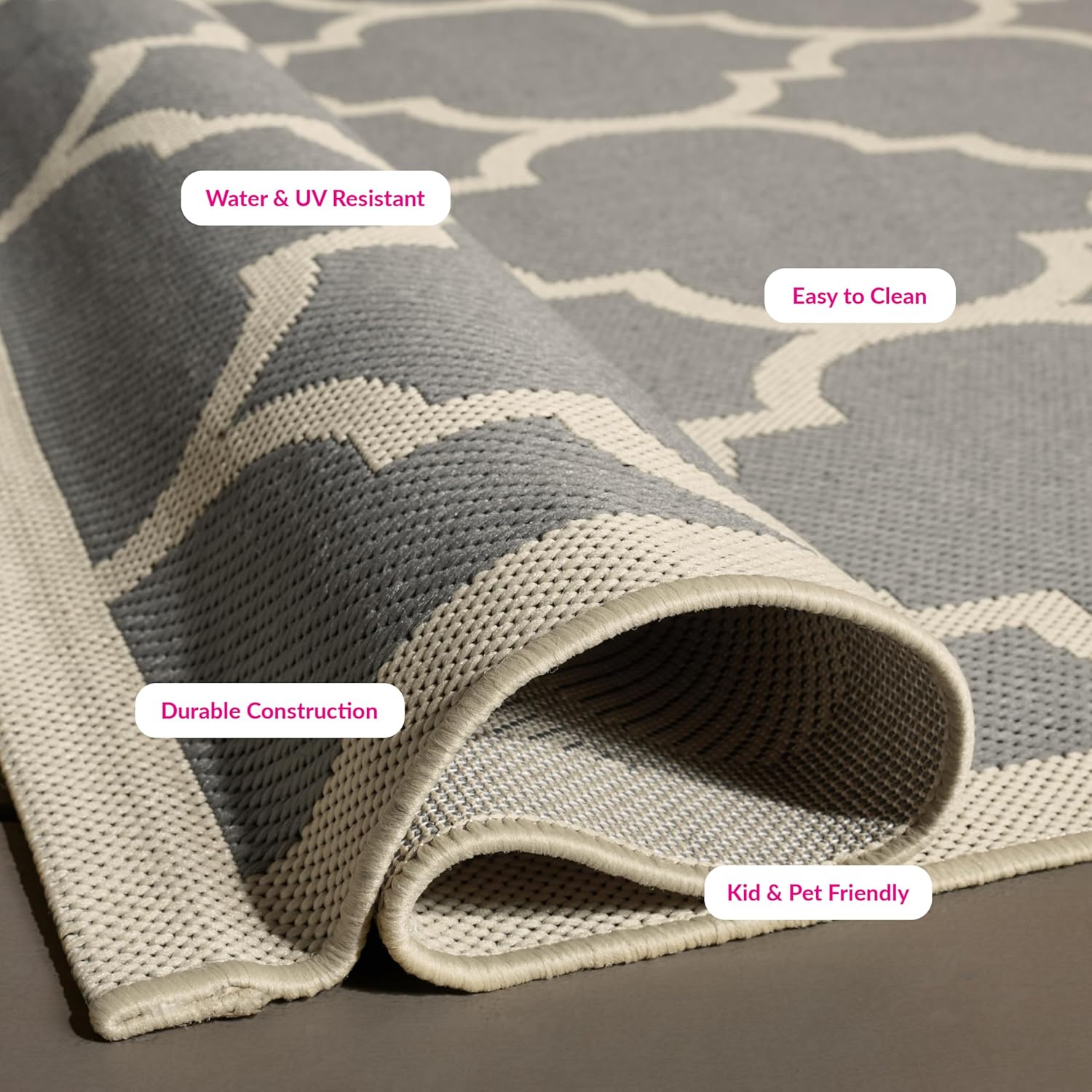 SAFAVIEH Washable Rug Outdoor Courtyard Collection - 6'7" x 9'6", Anthracite & Beige, Non-Shedding & Easy Cleaning, Ideal for Patio, Backyard, Mudroom (CY6914-246)
