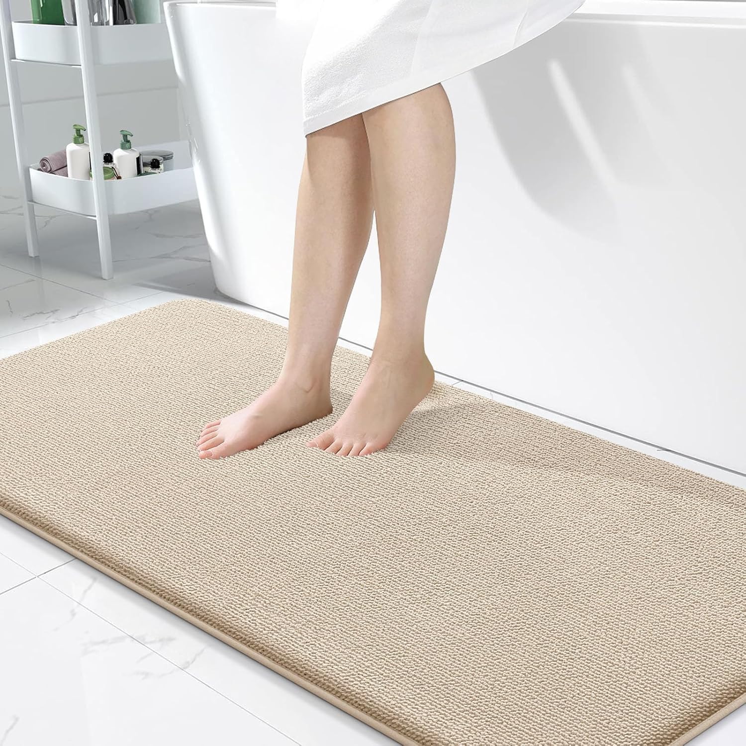 smiry Thick Memory Foam Bath Mat,60 x 120 cm,Extra Soft Absorbent Bathroom Mat,Non-Slip Quick Dry Bath Mats for Bathroom,Machine-Washable Bath Rug Foot Mat,Beige — image 1