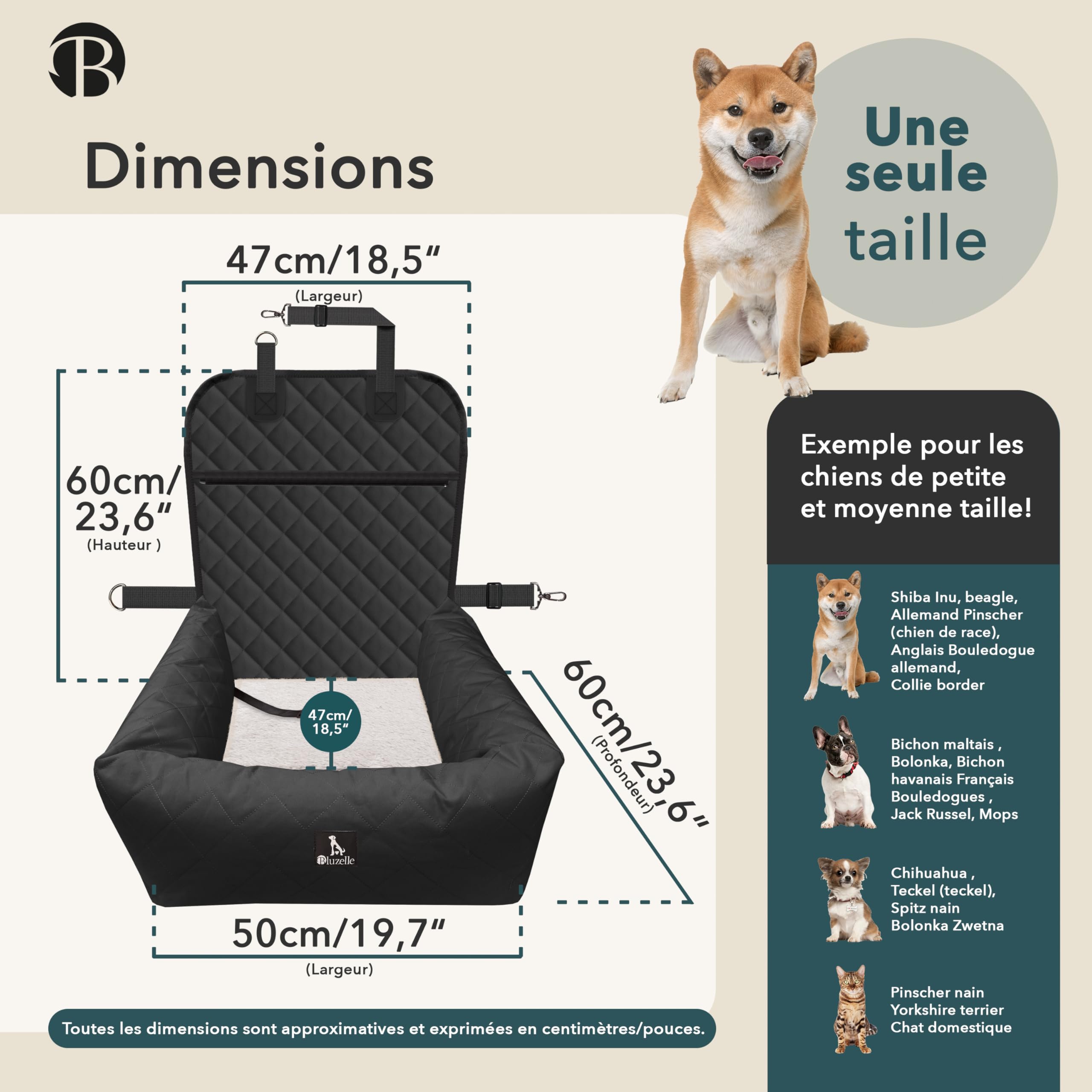 Siège Auto Chien Mozvvco 2-en-1 - Pour Petits Chiens Jusqu'à 12kg - Noir Avec Ceinture Sécurité Et Tapis Absorbant