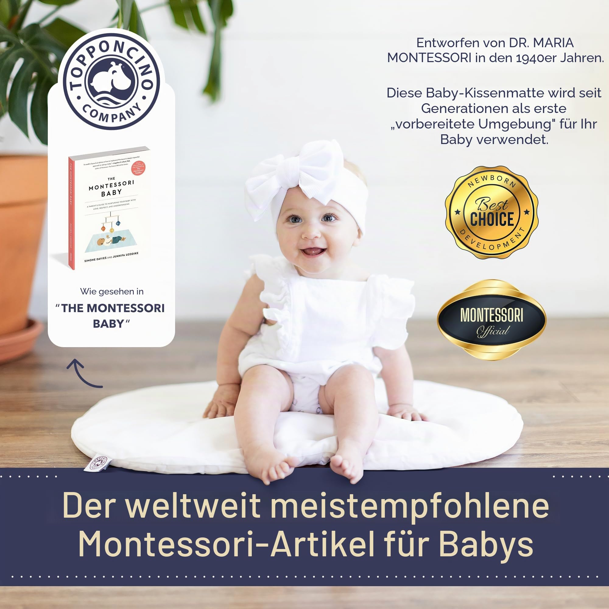 Montessori Topponcino Baby Stützkissen (Grün) | Luxuriöses Babynest aus 100% natürlicher Baumwolle für den Komfort Ihres Neugeborenen | Authentische Montessori Babyausstattung