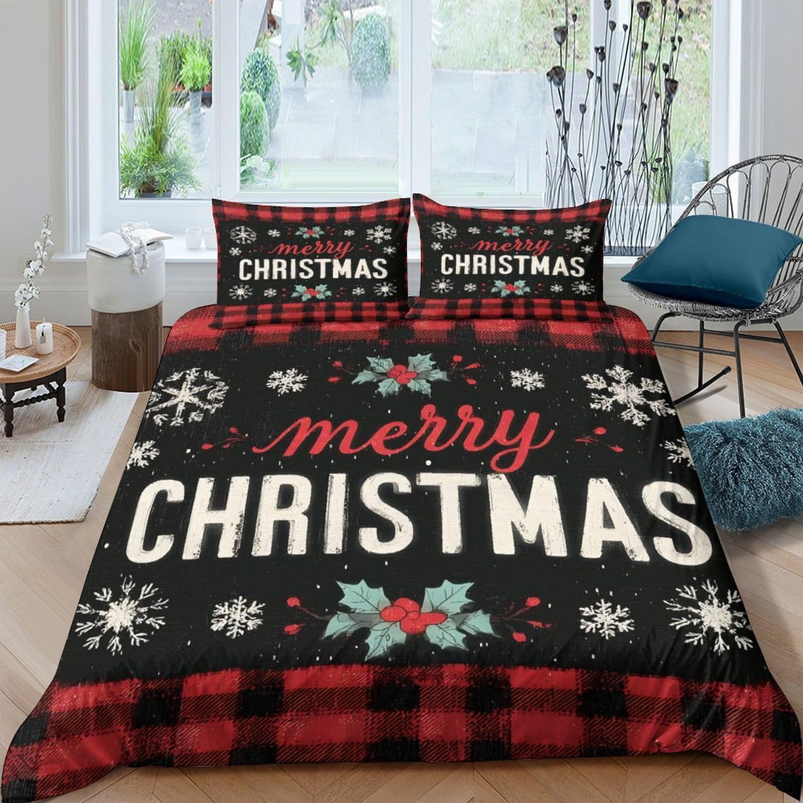 XFKLYNVCJ 3D Printed Christmas card Bed Cover Polyester Vintage festive design_ Bedding Cover Wrinkle Resistant Shrink Resistant for Young Adults Rental Home Teen Bedroom Use Single（135x200cm）