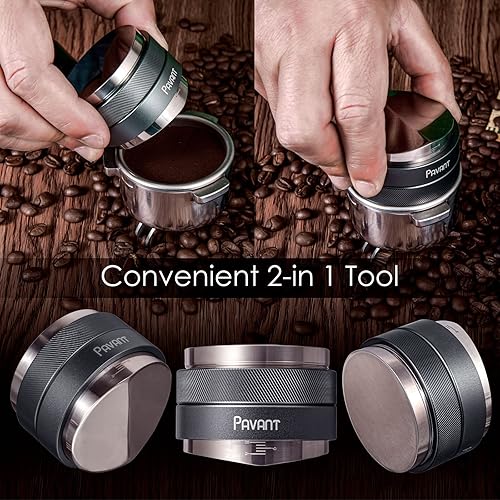 Miniatura 5 de Distribuidor e manipulador de cuña de espresso de 2.008 in, herramienta de distribución de café de doble cabezal Pavant con base en forma de V,