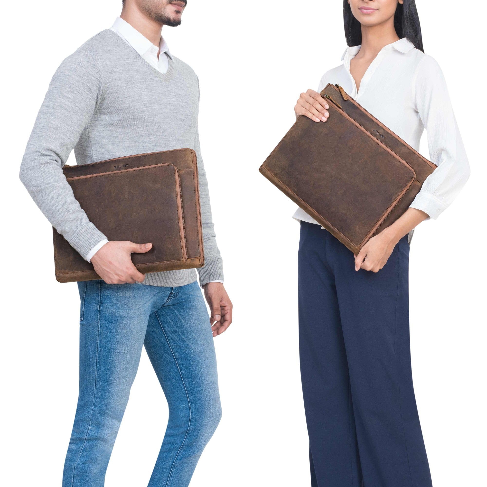 STILORD 'Stefano' Elegante Dokumentenmappe A4 Leder mit Laptopfach - Echtleder Laptop Sleeve 14-15 Zoll für Damen und Herren - Ideal als Businessmappe für die Arbeit, Farbe:sepia - braun