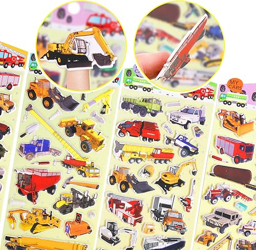 Miniatura 3 de Calcomanías 3D para vehículos hinchados para niños pequeños, 4 paquetes de calcomanías lindas para camiones para niños, calcomanías reutilizables