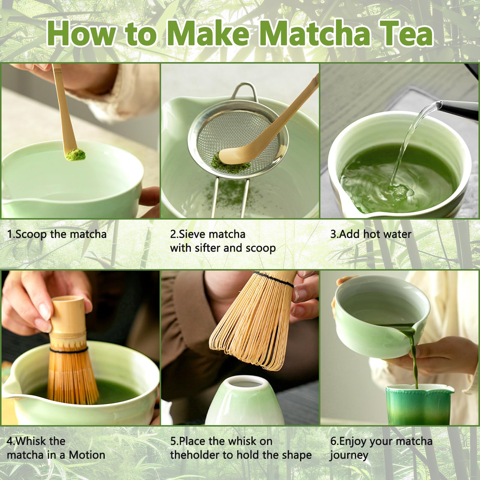 8-częściowy Zestaw do Matchy, Akcesoria Matcha, Miska do Matchy z Wylewkiem, Pędzel do Matchy, Łyżeczka, Szpatułka, Pomysł na Prezent dla Miłośników mat-chy i Początkujących (Zielony)
