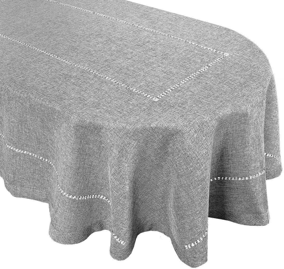 Grelucgo Solid Dark Gray Color Hemstitched Tablecloth (Oval