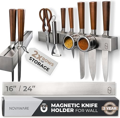 Miniatura 9 de Soporte magnético de cuchillos de alta calidad de 16 pulgadas para refrigerador con doble almacenamiento, soporte magnético de acero inoxidable de