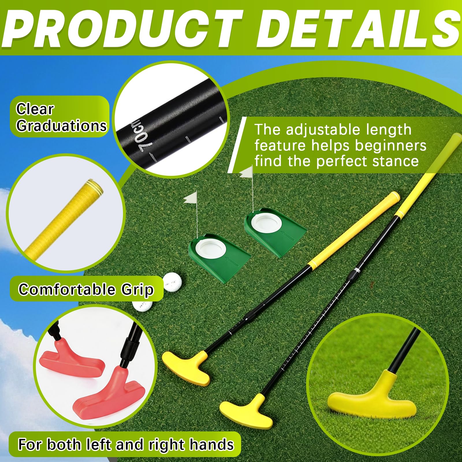 Ensemble de Putter de Golf, Ensemble de Golf Bidirectionnel Réglable Longueur Réglable Gaucher ou Droitier Accessoires de Putter pour l'intérieur et l'extérieur