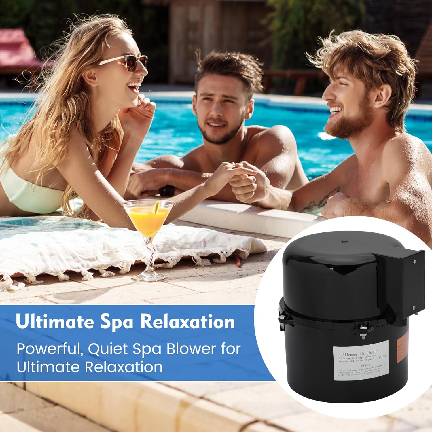 6320241 Silencer Spa Blower, 2 HP 240V 4.6A High-Performance Motor, Quiet and Shock-Absorbing Operation, OEM-Style Replacement for Hot Tubs and Spas, Fits Standard 2" Plumbing, Easy Installation