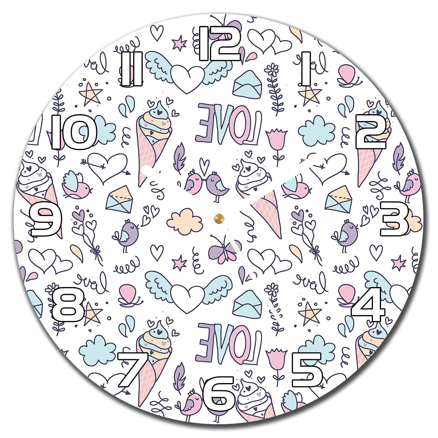 Horloge en Verre Murale 30cm avec Nuages et Coeurs pour Décorer le Salon