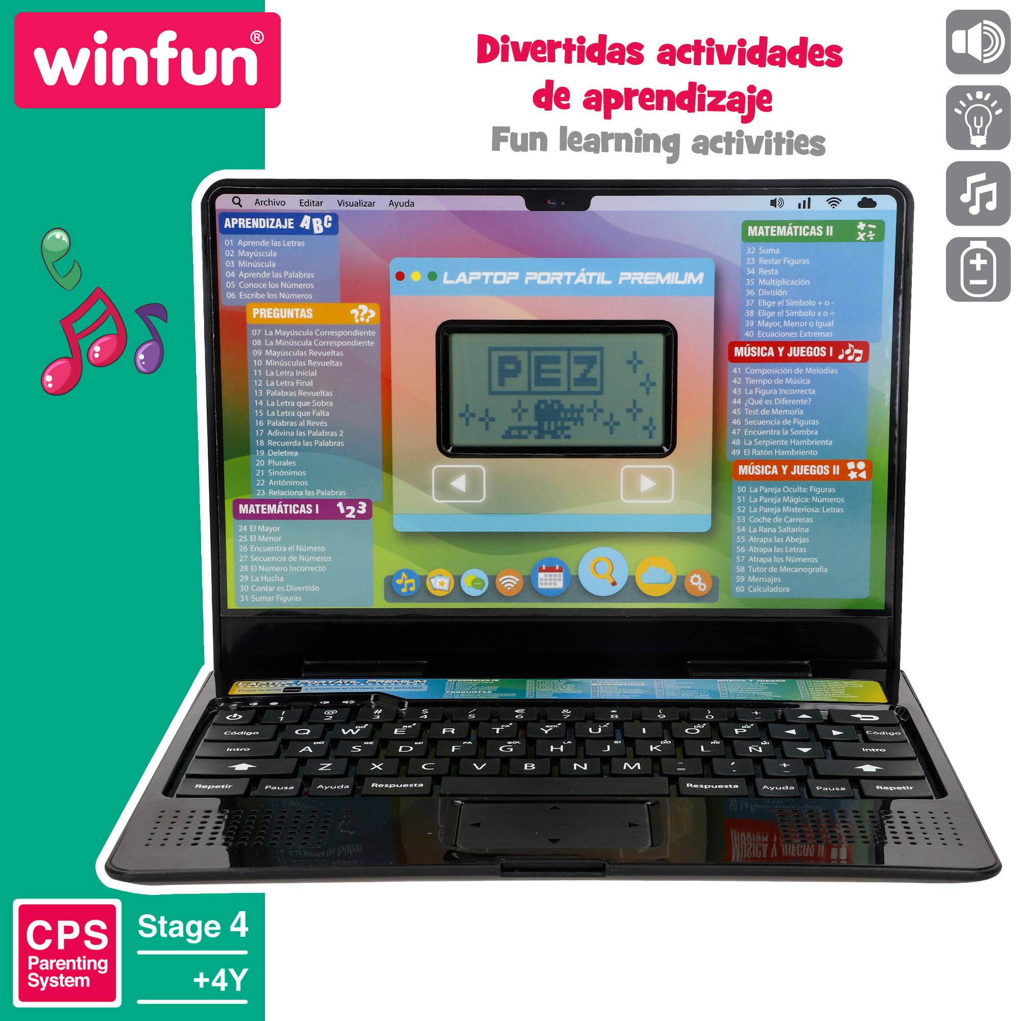 Ordinateur portable éducatif pour – Jouet d'apprentissage préscolaire avec sons, musiques et jeux interactifs | Ordinateur jouet idéal pour éveil, éducation précoce et développement des compét
