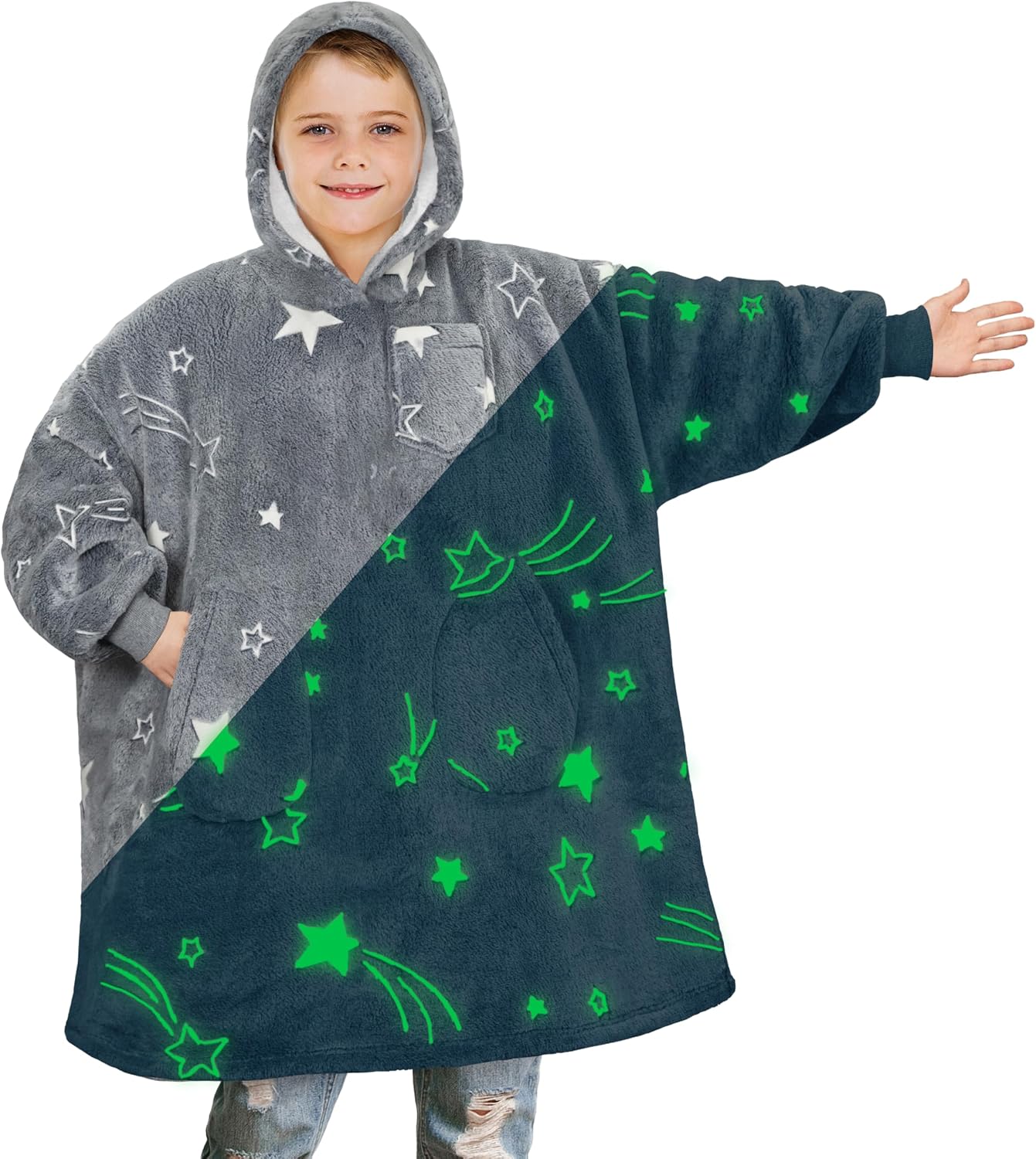 PAVILIA Kids Wearable Blanket Hoodie, Cozy Sherpa Fleece Pullover, Hooded