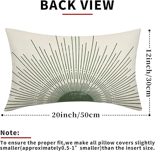Miniatura 4 de Juego de 2 fundas de almohada lumbares bohemias verdes de 12 x 20 pulgadas, diseño abstracto de amanecer, puesta de sol y sol, para exteriores,