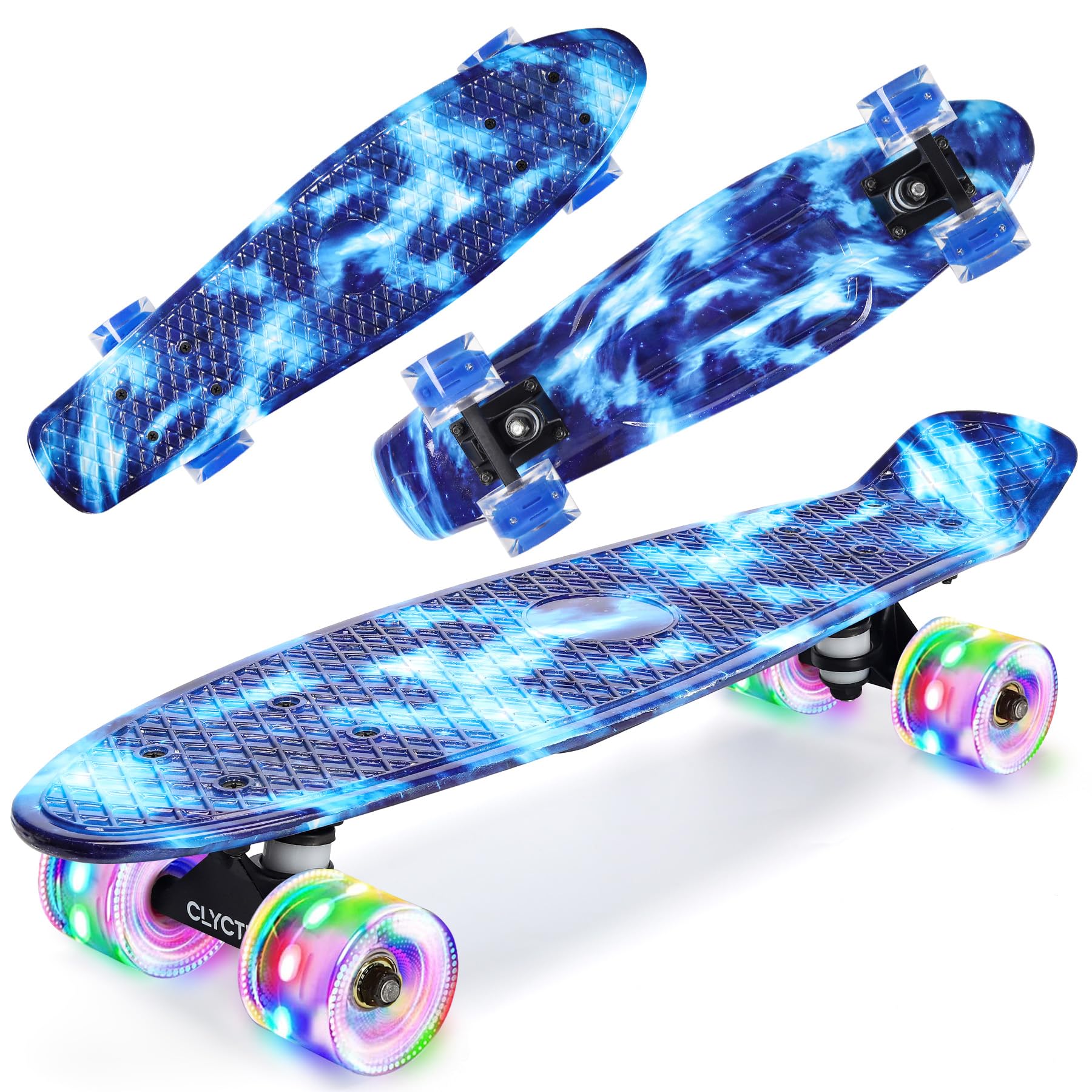 CLYCTIP Skateboard 22 inch Complete Mini Cruiser Board with Colorful Flashing Wheels and ABEC-11 Bearings for Kids Boys