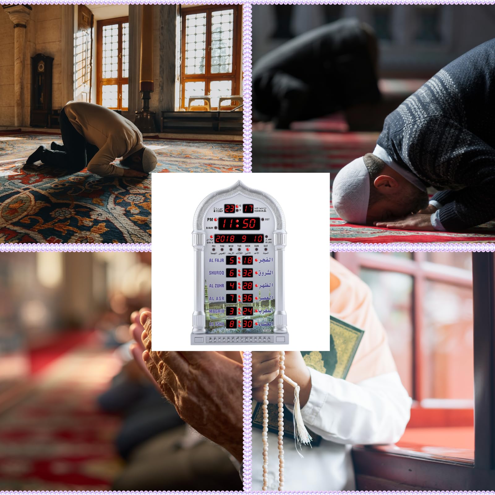 Jadeshay Musulmán Islámico Reloj de Oración, AZAN Praying Clock Digital Recordatorio de Alarma Reloj de oración LED Reloj de Pared, con Control Remoto Inteligente