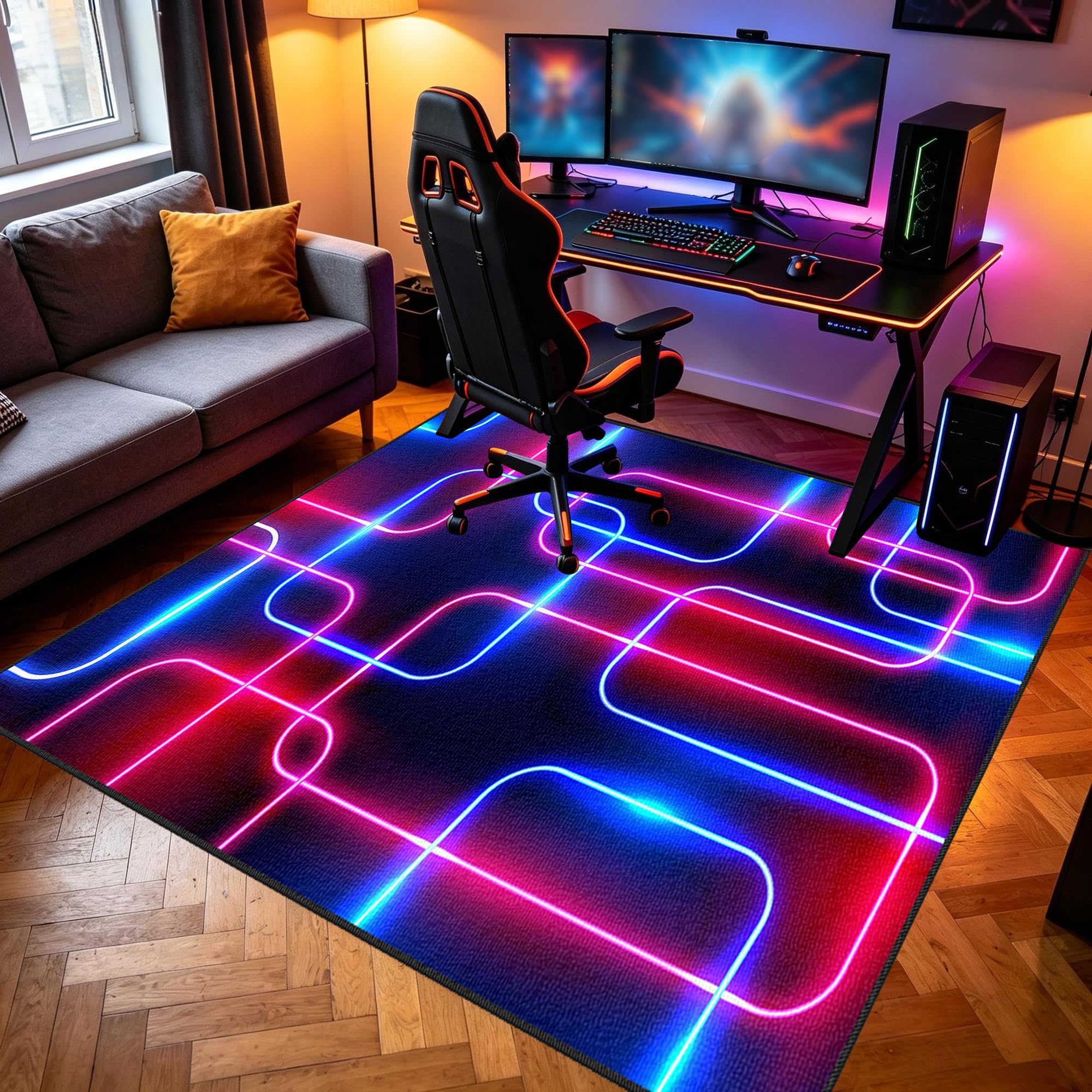 Zmywalny dywanik do pokoju zabaw, 100 x 150 cm / 39,37 x 59,06 cala Mata podłogowa na krzesło komputerowe do gier, mata sportowa, mata podłogowa dla graczy 3D do sypialni na krzesło biurowe