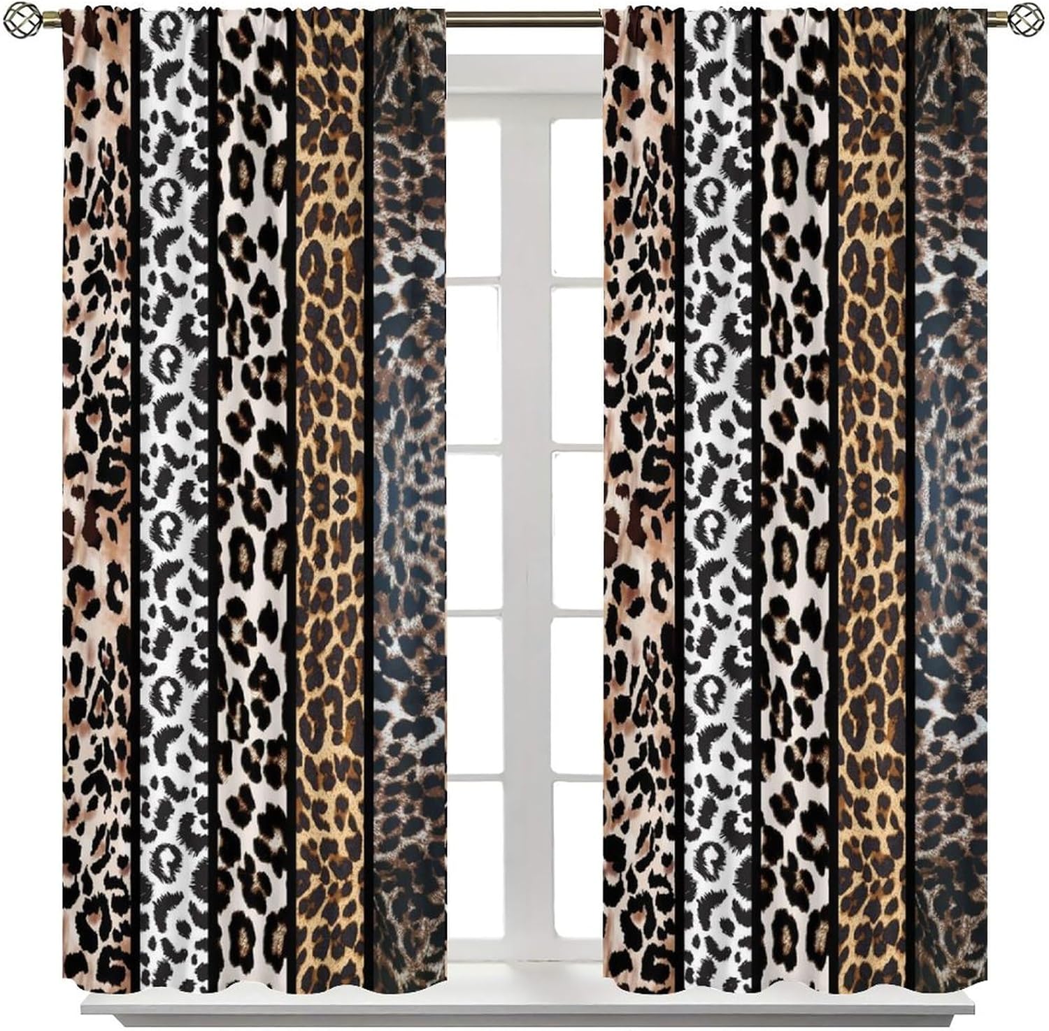 YCness Wild Animals Print Curtain, Tiger Fur Leopard Print Blackout Leopard Window Drapes for Bedroom Living Room Kitchen Window Treatments, 42x63 Inch