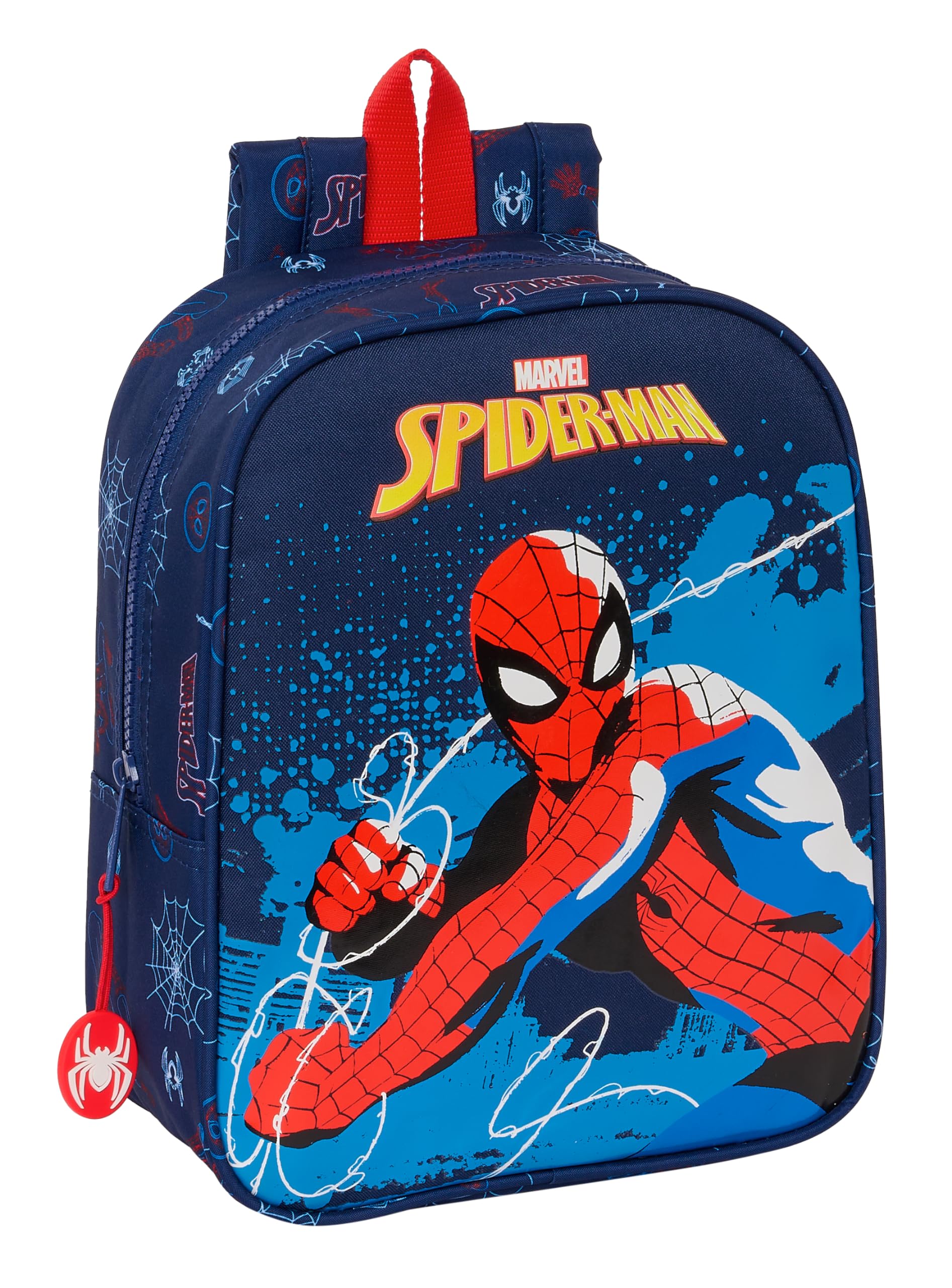 Safta SPIDERMAN NEON - Mochila Infantil, Mochila Niño, Mochila Escolar, Adaptable a Carro, Ideal para Guardería, Cómoda y Versátil, Calidad y Resistencia, 22x10x27 cm, Color Azul Marino
