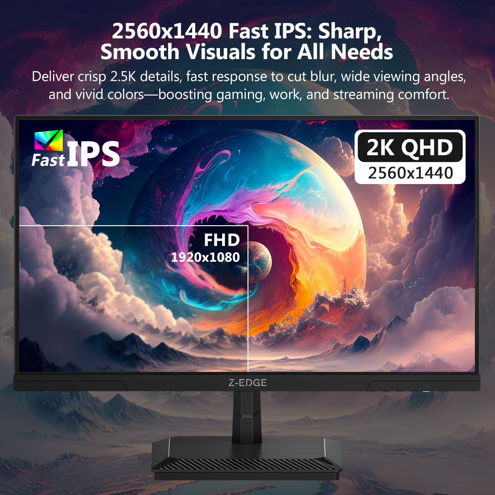 Z-Edge Monitor de Juego 27 Pulgadas 320 Hz 300 Hz, Monitor IPS rápido 2K QHD 1440p, frecuencia de actualización MPRT G27IS 1 ms, sRGB 99%, Equilibrio de Sombras, Pip/PBP, HDMI 2.1 x 2, DP 1.4 x 2