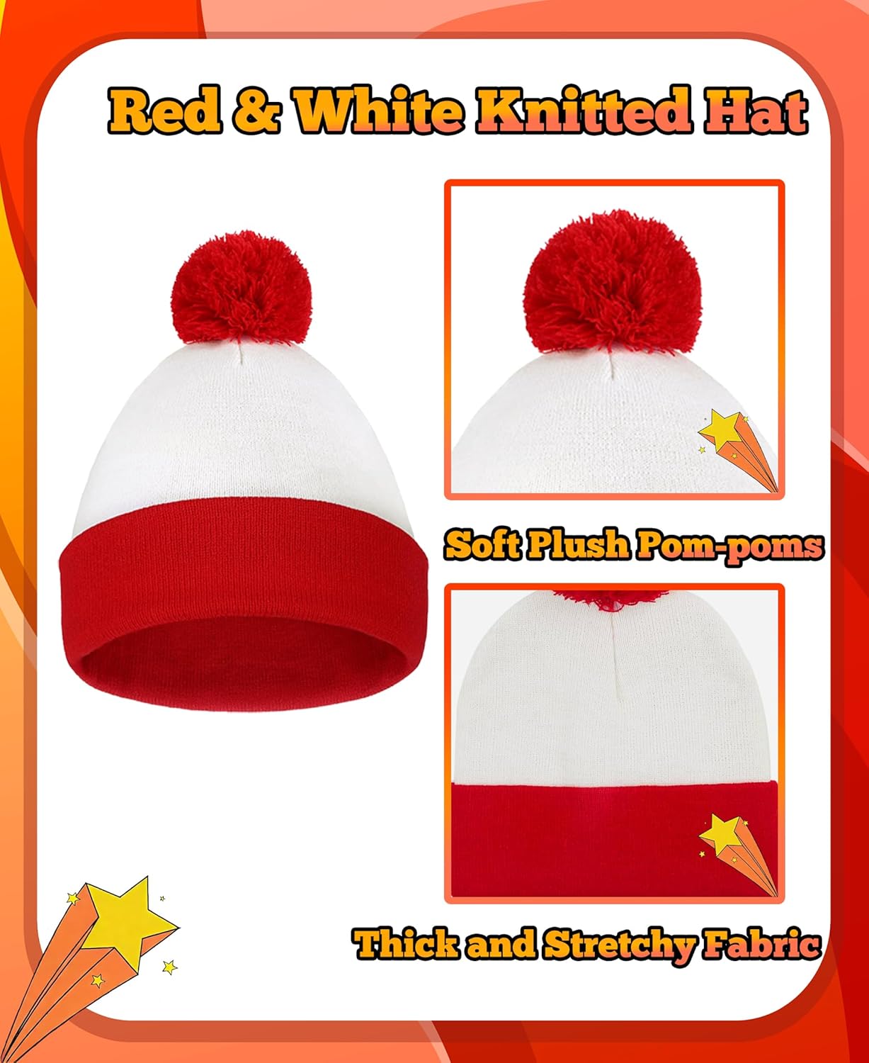 Red & White Striped Long Sleeve Shirt 3Pcs Set Classic Striped Top with Hat Glasses Funny Halloween Cosplay Outfit - Image 4