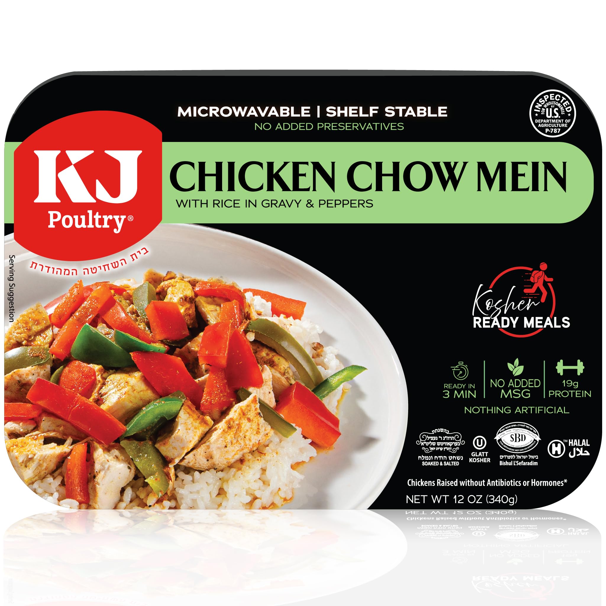 Kosher Ready Meals - Chicken Chow Mein, MRE Meat Meals Ready to Eat, Gluten Free, Halal, (1 Pack) Prepared Entree Fully Cooked, Shelf Stable Microwave Dinner Travel Military Camping