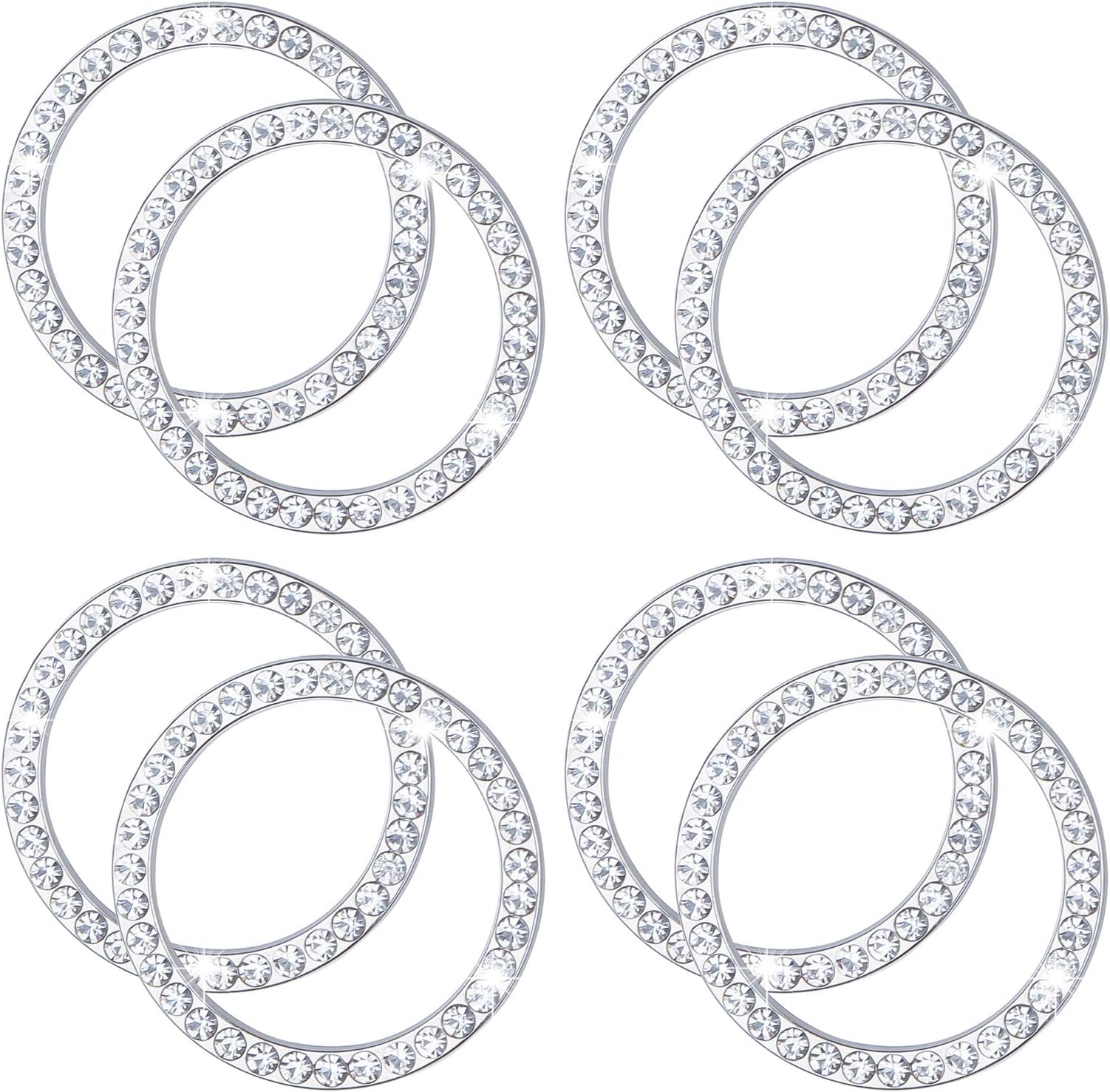 4PCS Crystal Rhinestone Ring Decals For Car - Ignition Button & Knob Bling Decor (Silvery)