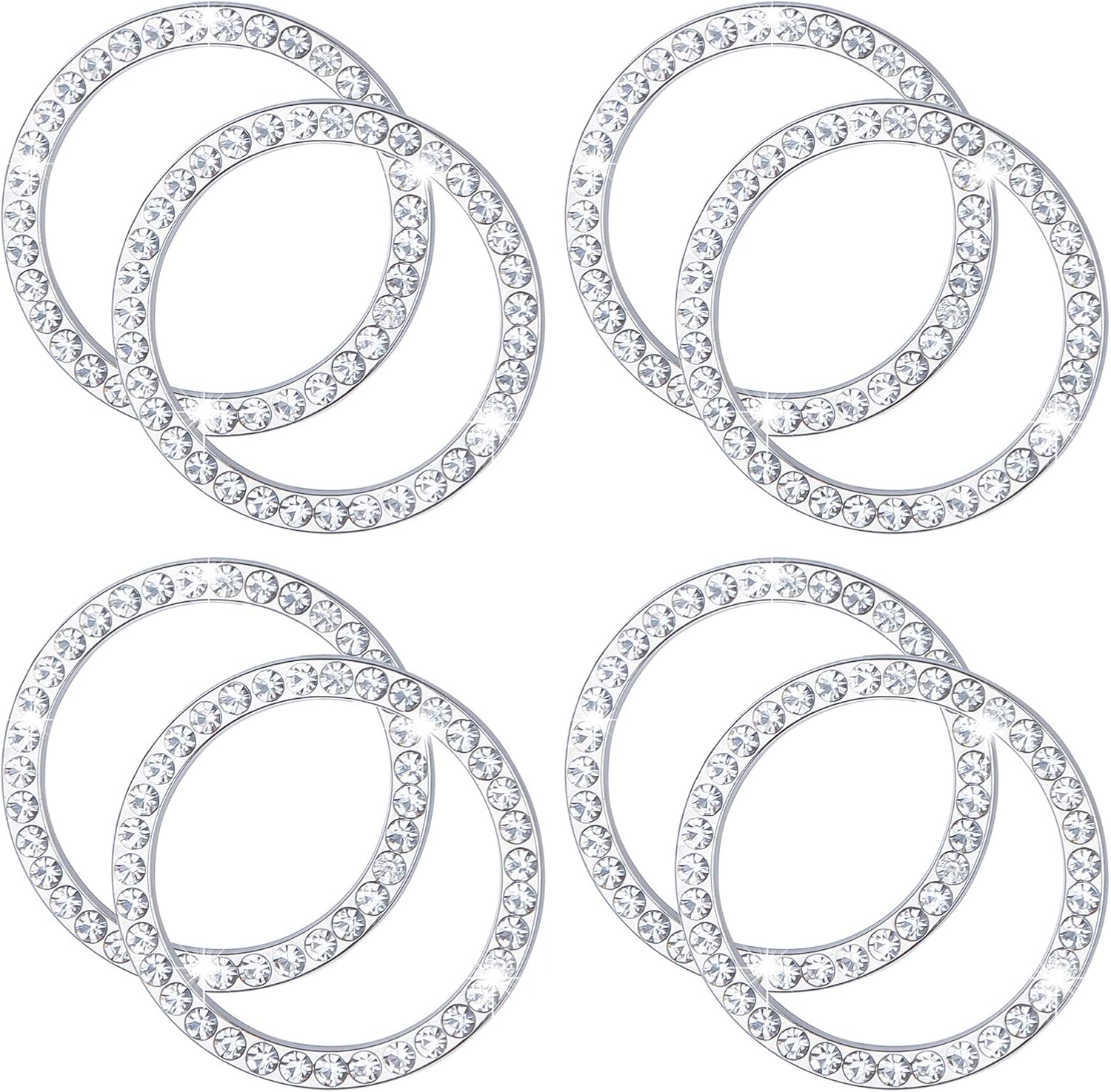 8 Pack Bling Car Crystal Rhinestone Ring Emblem Sticker, Auto Interior Decoration, Bling Car Accessories for Women Girl Knob Rings