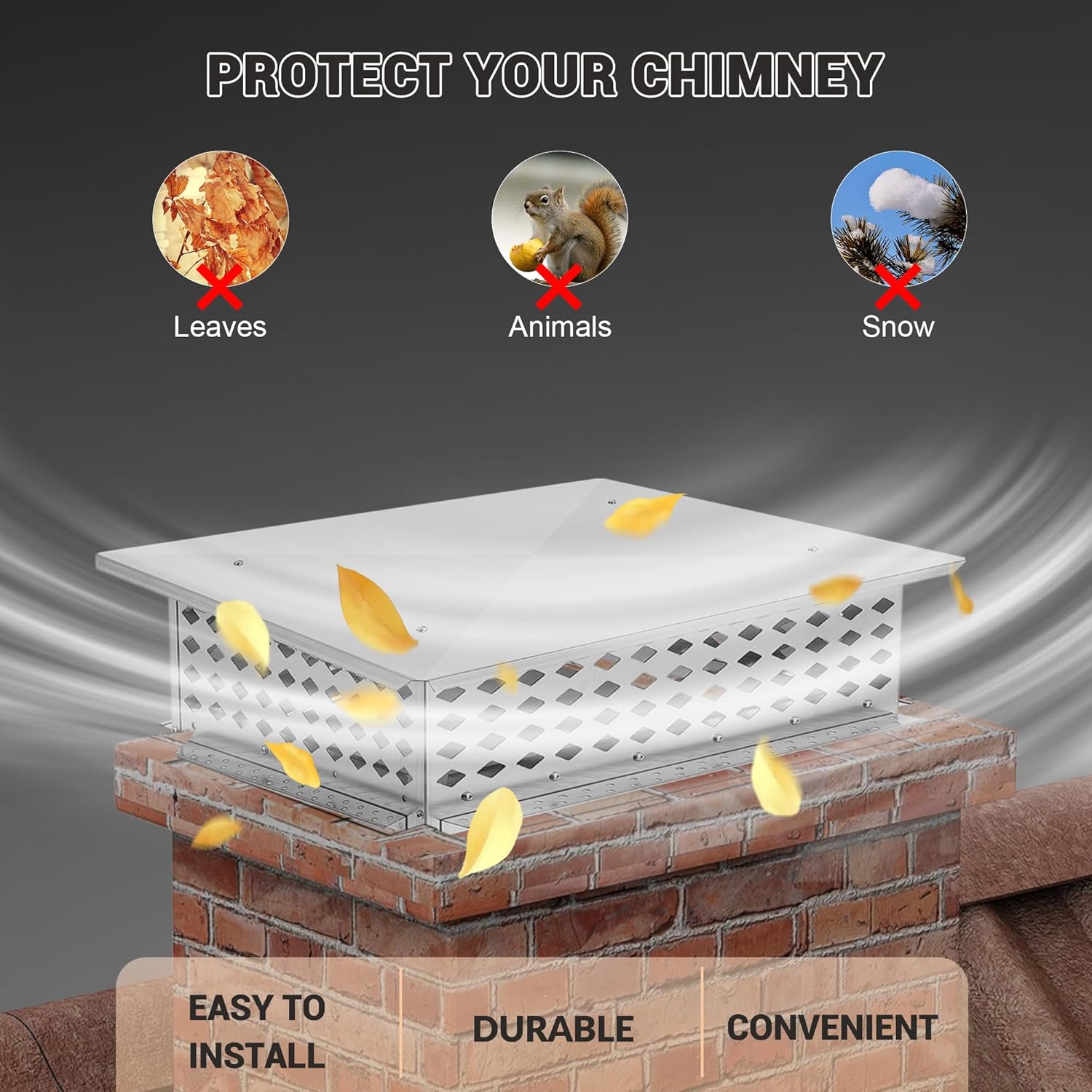 Chimney Cap,Fall Rain & Winter Animal Protection - 13" x 17" Stainless Steel Chimney Cap with Secure Bolt-On Design & Mesh Screen to Keep Debris Out and Ensure Safe, Efficient Fireplace Use All Season