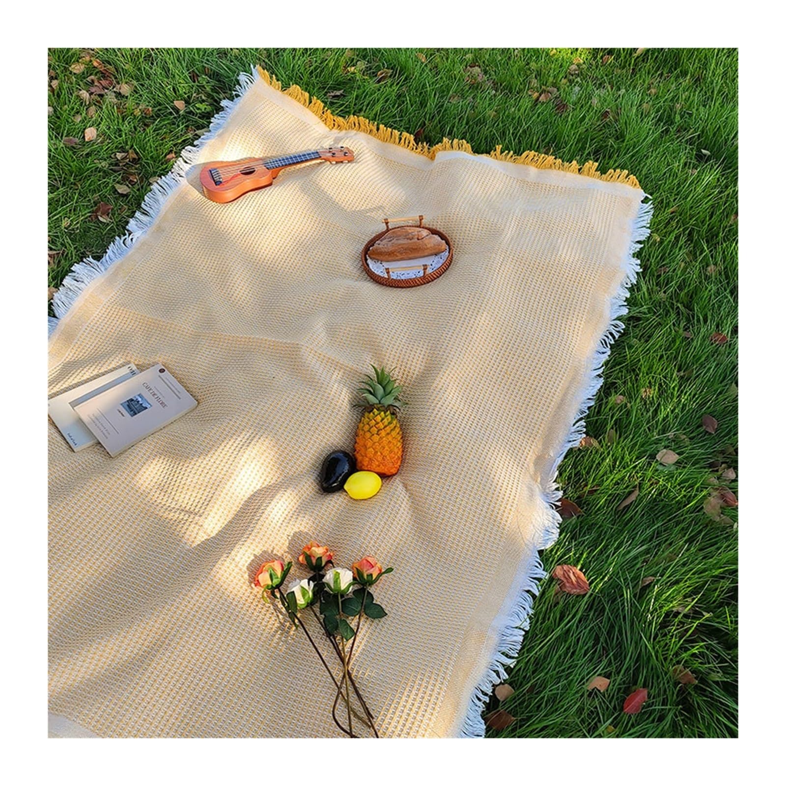 Tapis de pique-nique, nappe en lin, couverture de Camping, atmosphère de sortie, coffre de voiture(Yellow,180X260)