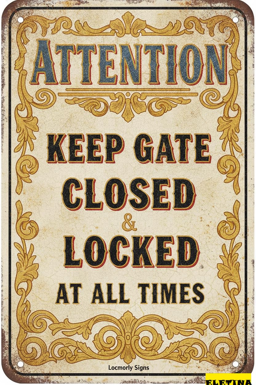 Personalized Sign for Man Cave Attention Metal, Keep Gate Closed And Locked At All Times, 8x12 Inch, Aluminum Private Property Decorative
