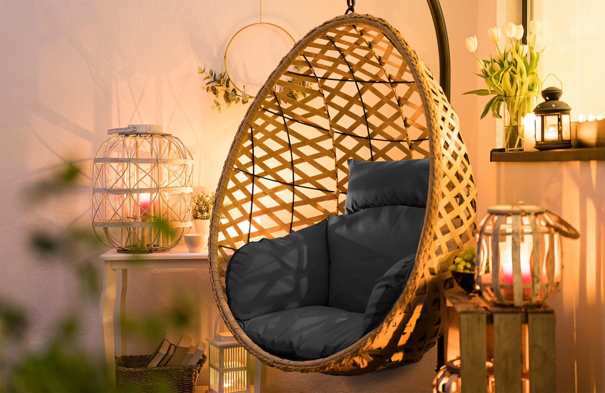Amazinggirl Cojín para Silla Colgante de jardín - Gran cojin Redondo para Silla Colgante sillón papasan y Columpio Asiento Acolchado Ideal para Interior y Exterior Comodidad y Relax Grafito
