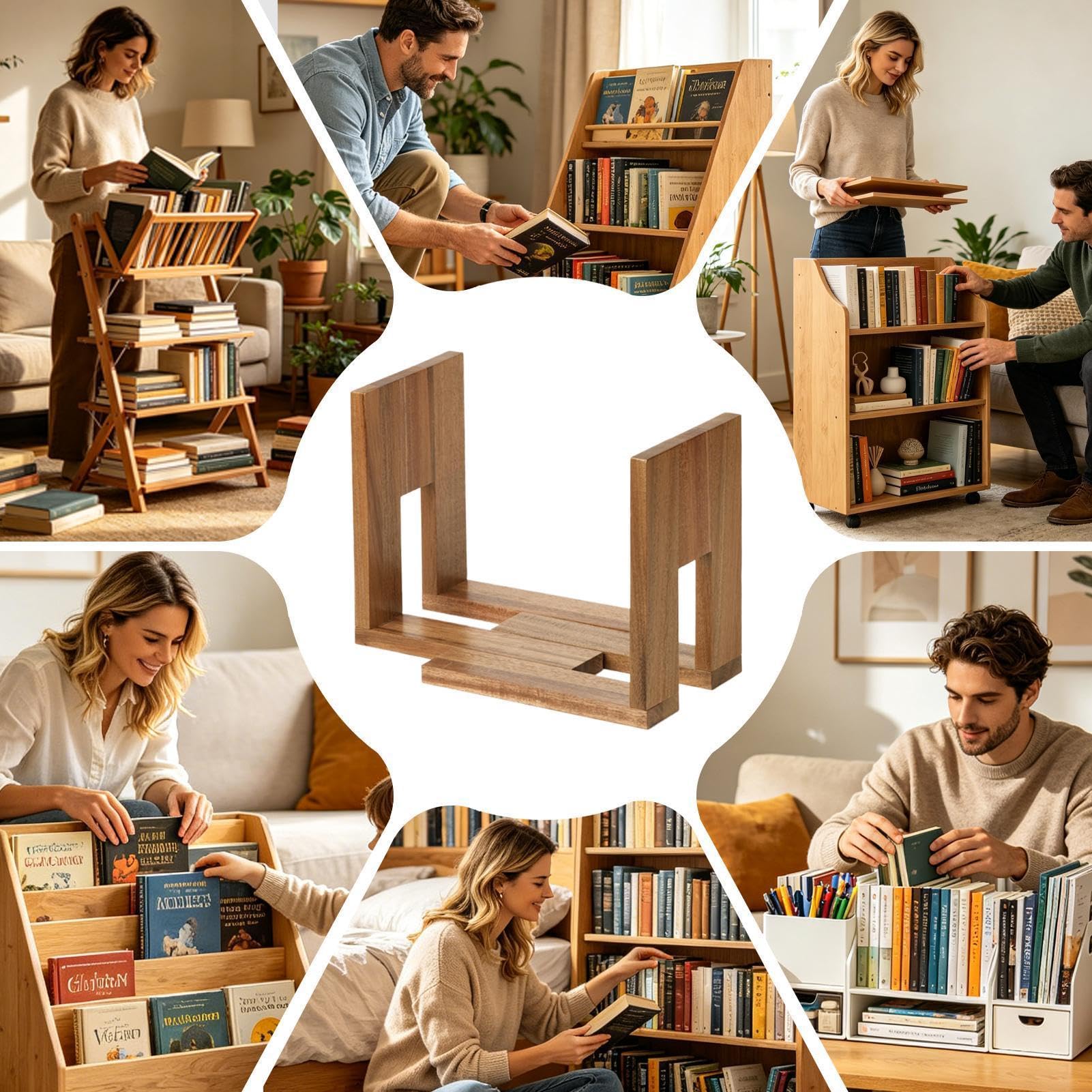Generisch Estantería de placa - Organizador de madera extensible ajustable | Soporte para álbum de presentación de discos | Para escritorio, mesa, armario, salón, dormitorio, libros, revistas