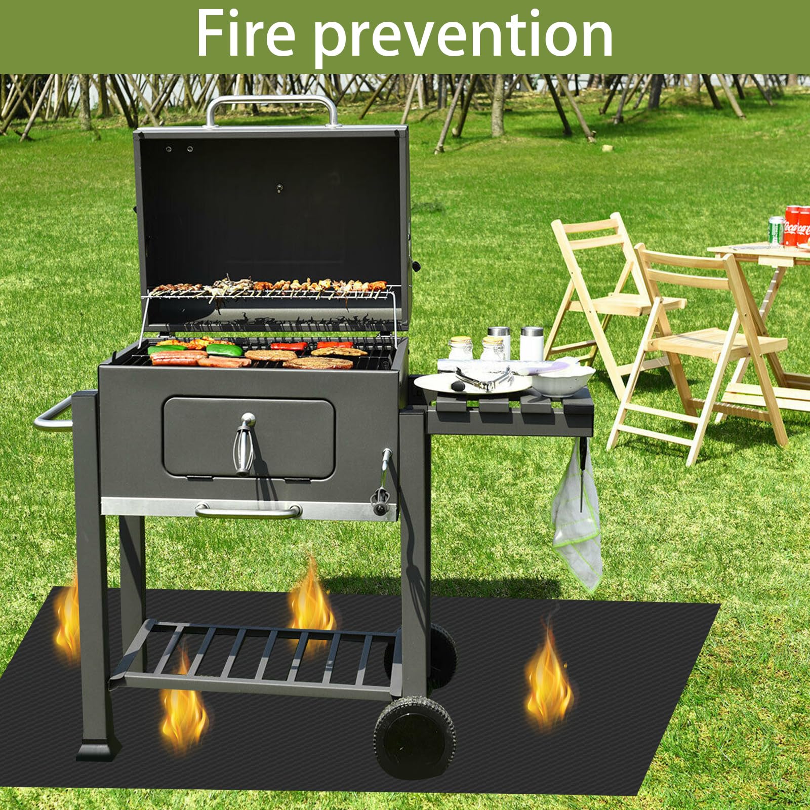 Tappetino ignifugo, base pieghevole per barbecue, camini, pavimenti, prati e campeggio (39 * 60in)