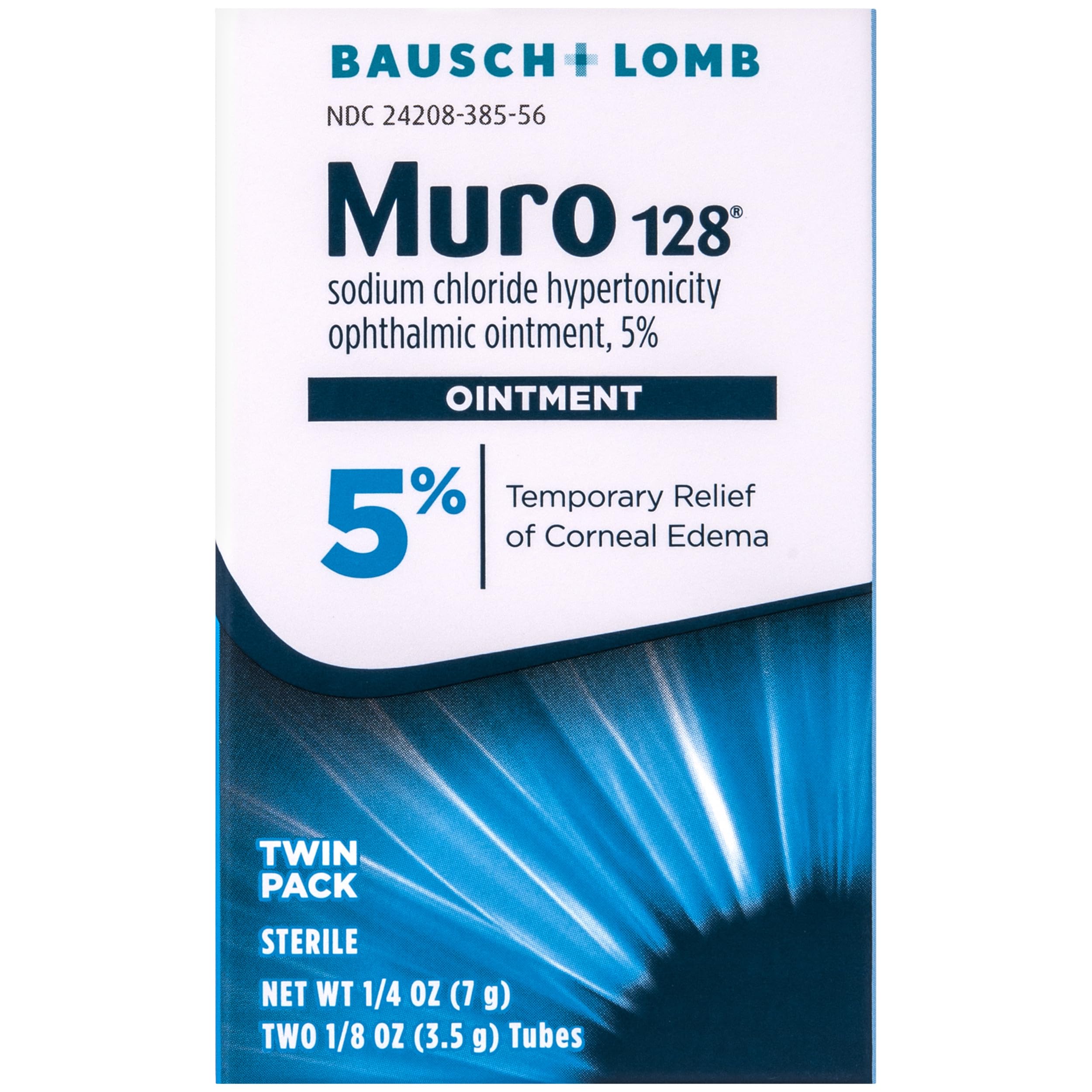 Muro 128 Ointment, Temporary Relief of Corneal Edema, Eye Care, Sodium Chloride Hypertonicity Ophthalmic 5% Ointment , 0.25 Oz (Pack of 2)