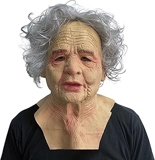 Old Man Mask Latex Elder Halloween Mask Old Person Cosplay Mask with Gray Wig (women)