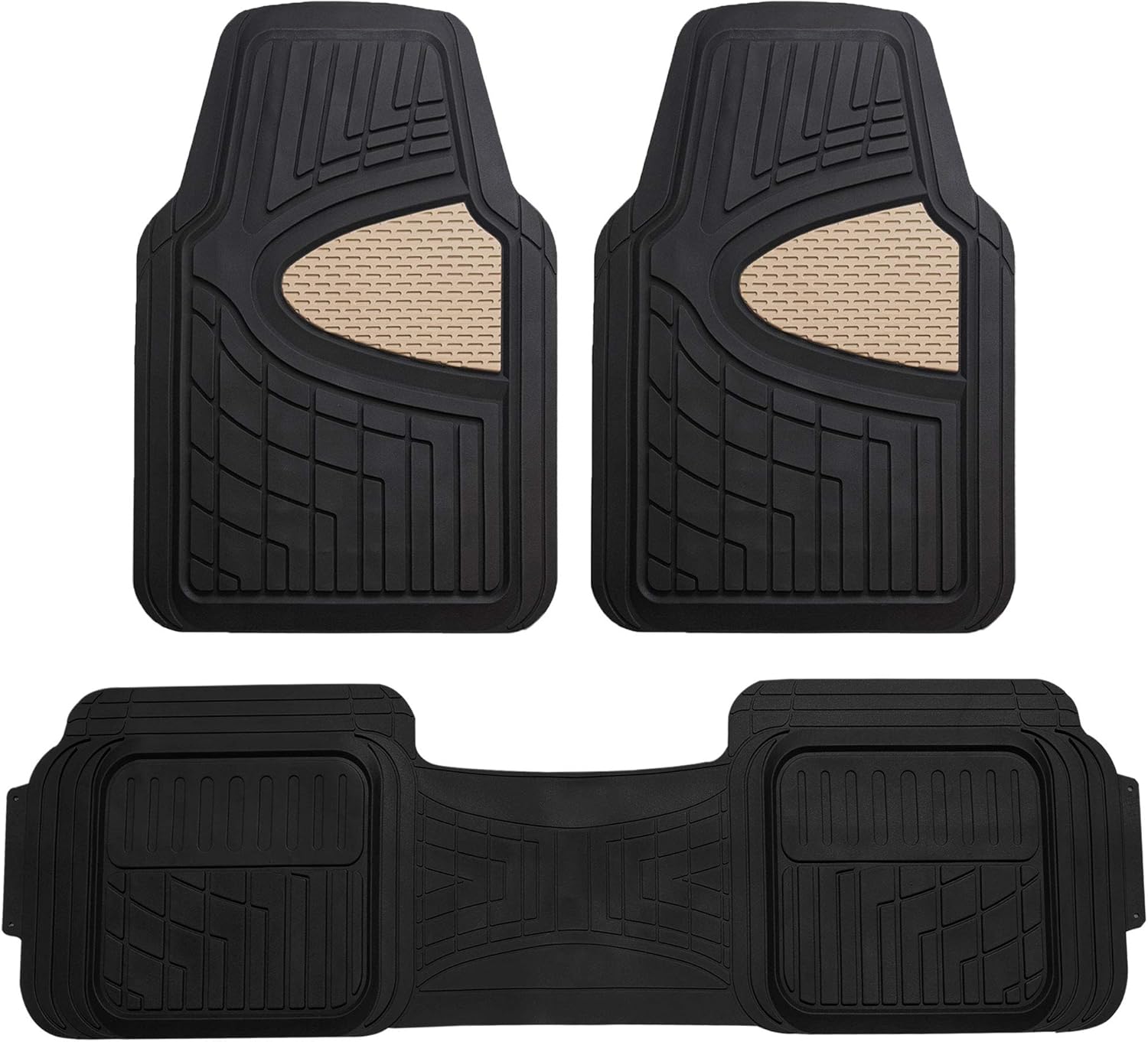 FH Group Car Floor Mats - Heavy-Duty Rubber Floor Mats for Cars, Universal Fit Full Set, Trimmable Automotive Floor Mats, Climaproof Floor Mats for Most Sedan, SUV, Truck Floor Mats Beige