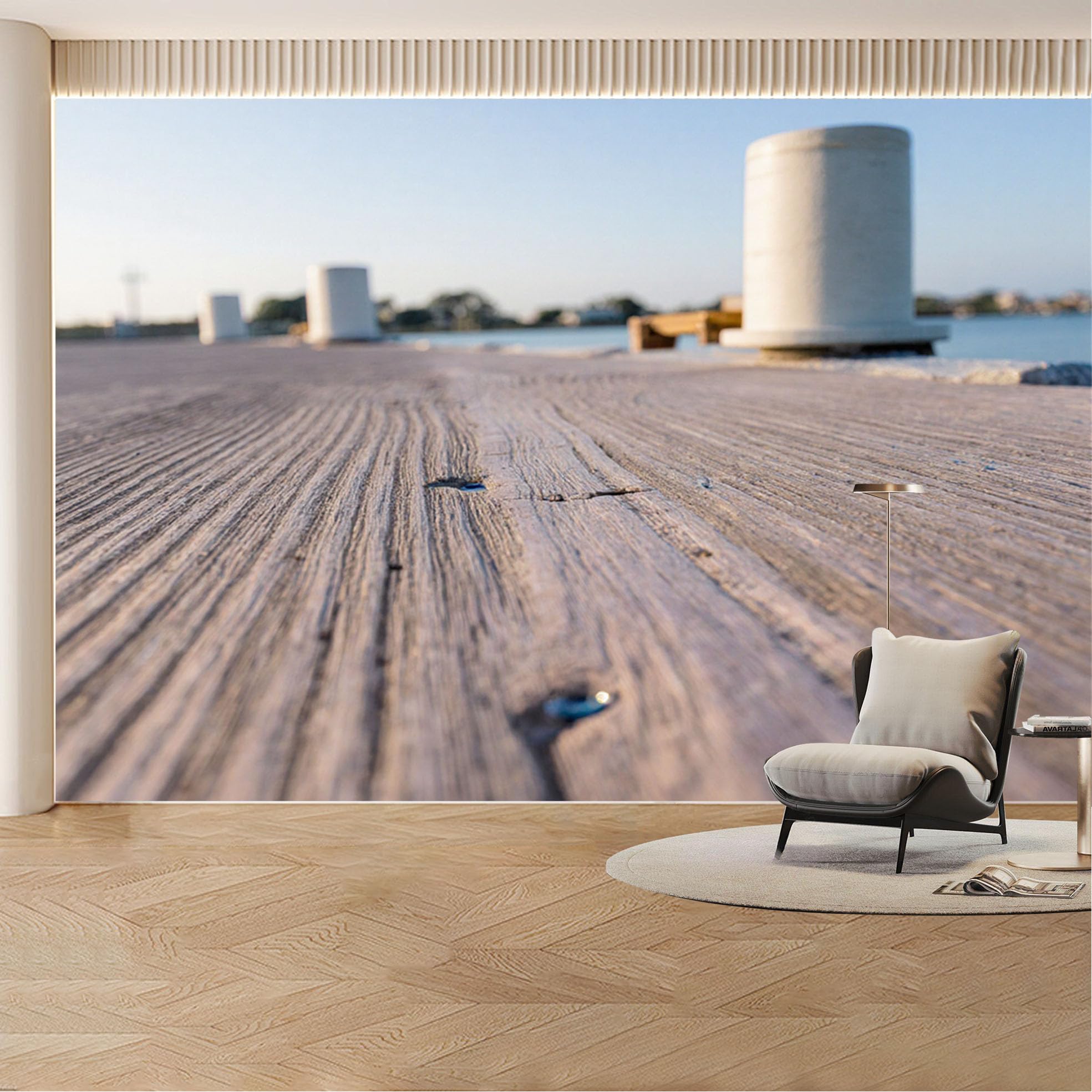 Custom Wall Mural Wallpaper Wood Pier Ocean Landscape 3D Effect Wall Decor Minimalist Removable SelfAdhesive Large Photo for Living Room， Bedroom， Office