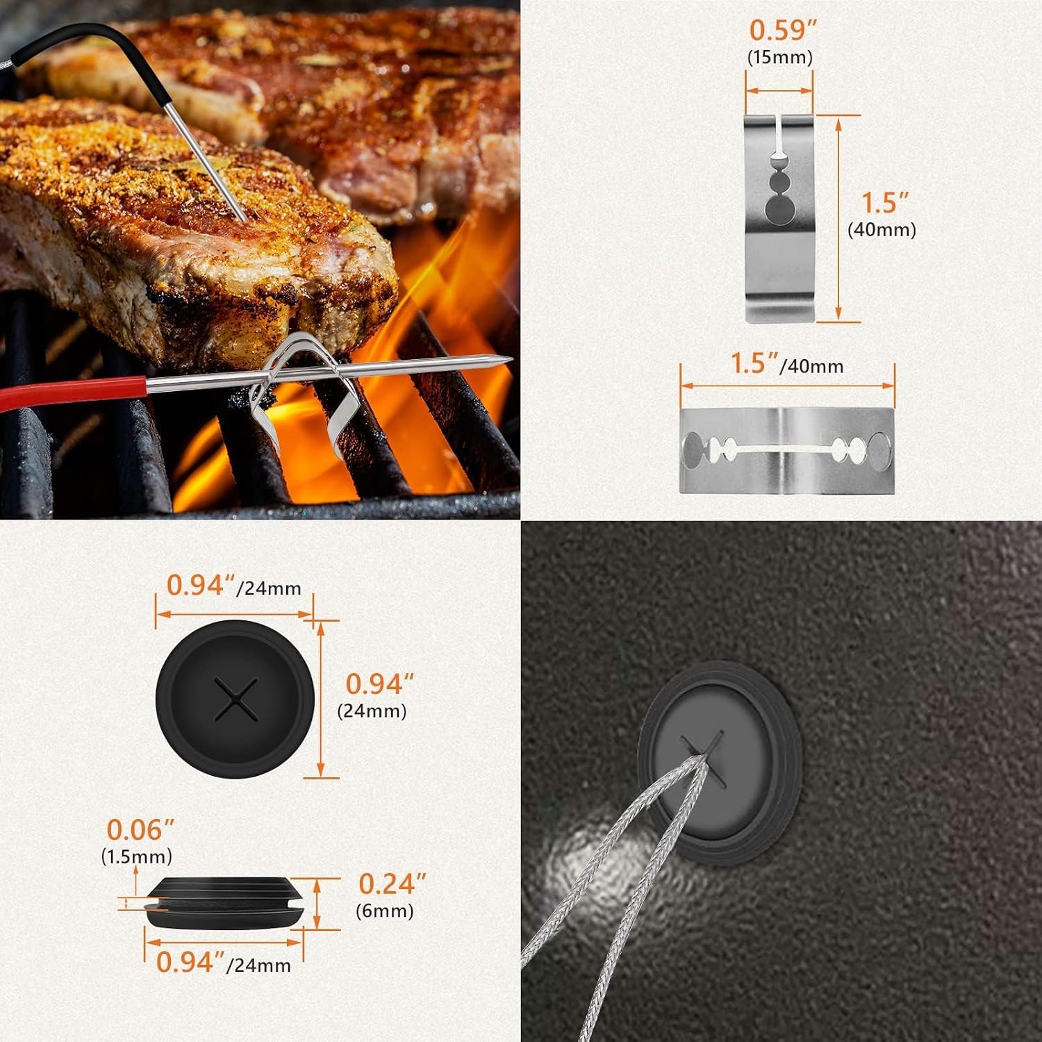 2 PCS Meat Probes for Pit Boss, 3.5mm Plug Thermometer, 2 Clips 2 Grommets