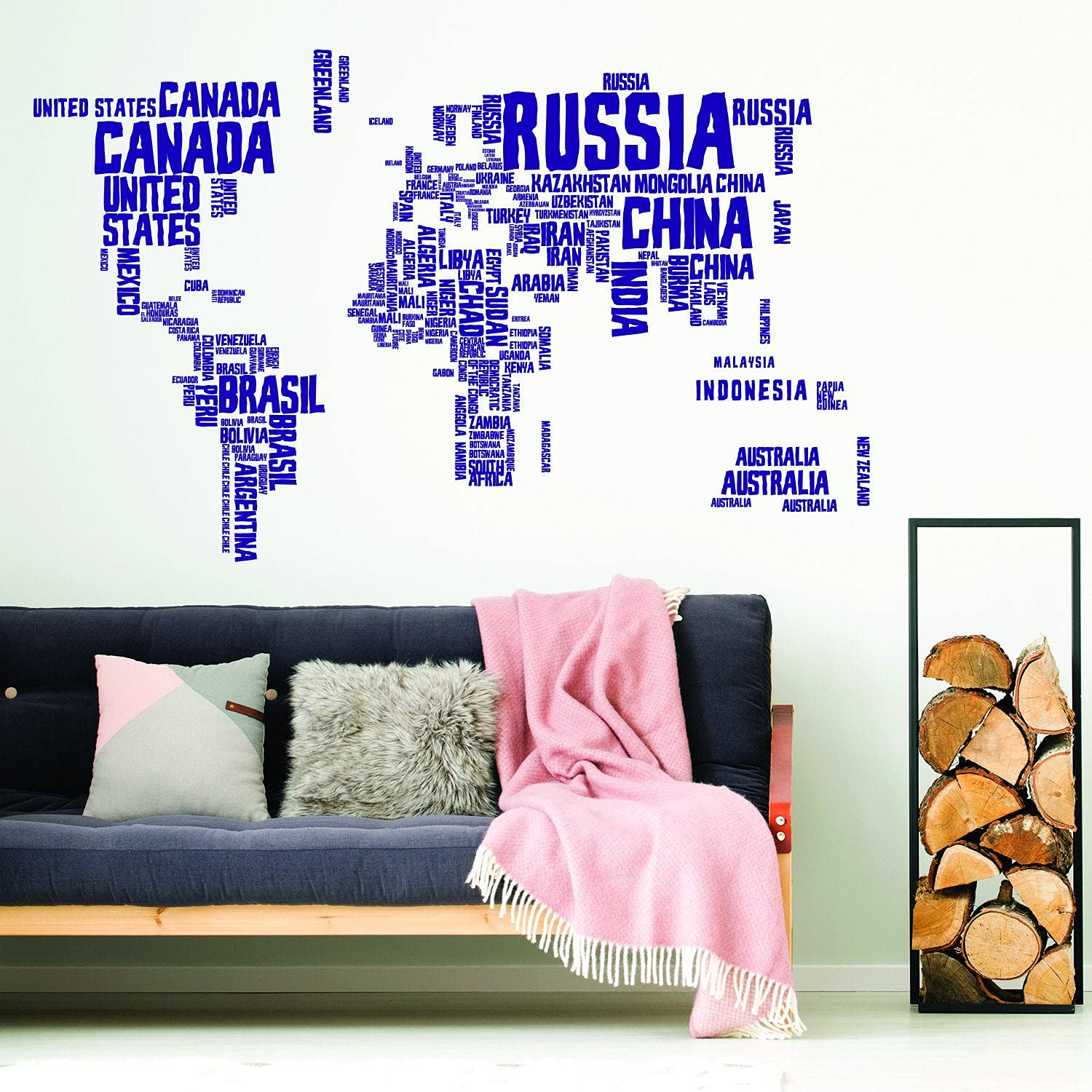 Mapa świata winylowa naklejka ścienna - nazwa kraju słowo dziecko duża artystyczna dekoracja kalkomania - odklej i przyklej globus odkryj pokój zabaw zabawa mural - naklejka na mapę