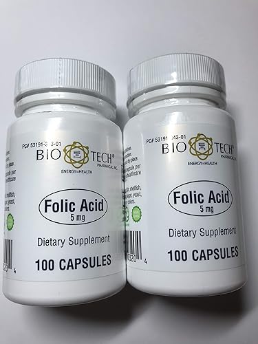 BioTech Pharmacal - Ácido fólico 5 mg - 100 cápsulas - Paquete de 2