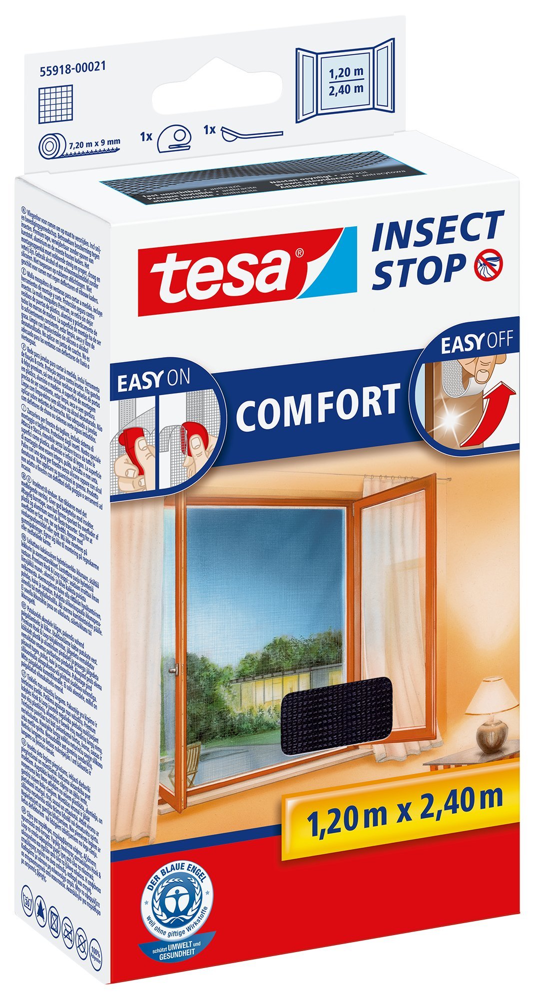 Tesa ALU Lamellentür teleskopierbar - Insektenschutzvorhang mit Lamellen & Insect Stop COMFORT Fliegengitter für bodentiefe Fenster - Insektenschutz selbstklebend