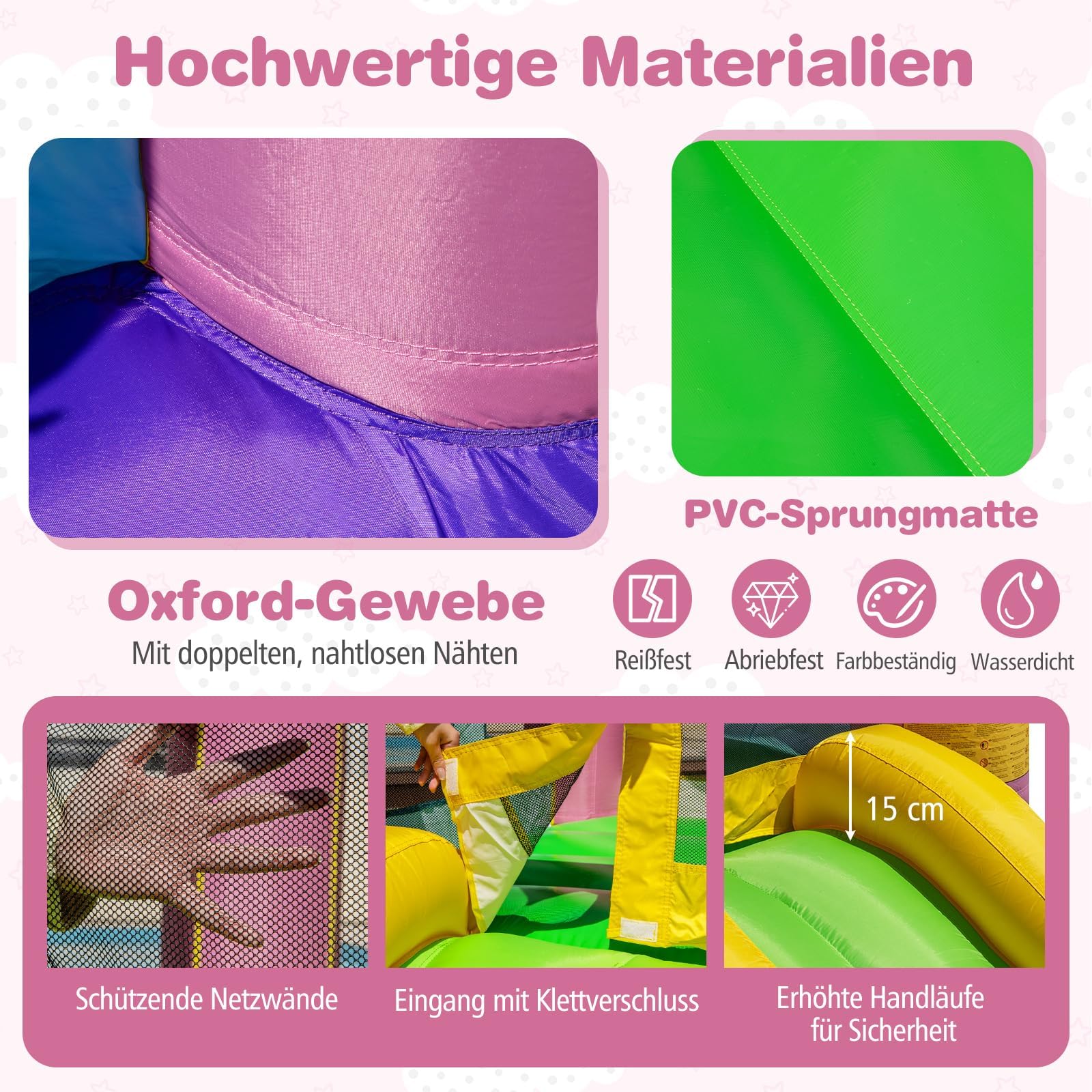 FANTASK aufblasbaren Hüpfburg, Sprungbereich & Basketballkorb, Hüpfburg mit Rutsche, Sprunghauses für Indoor und Outdoor, 240 x 174 x 143 cm