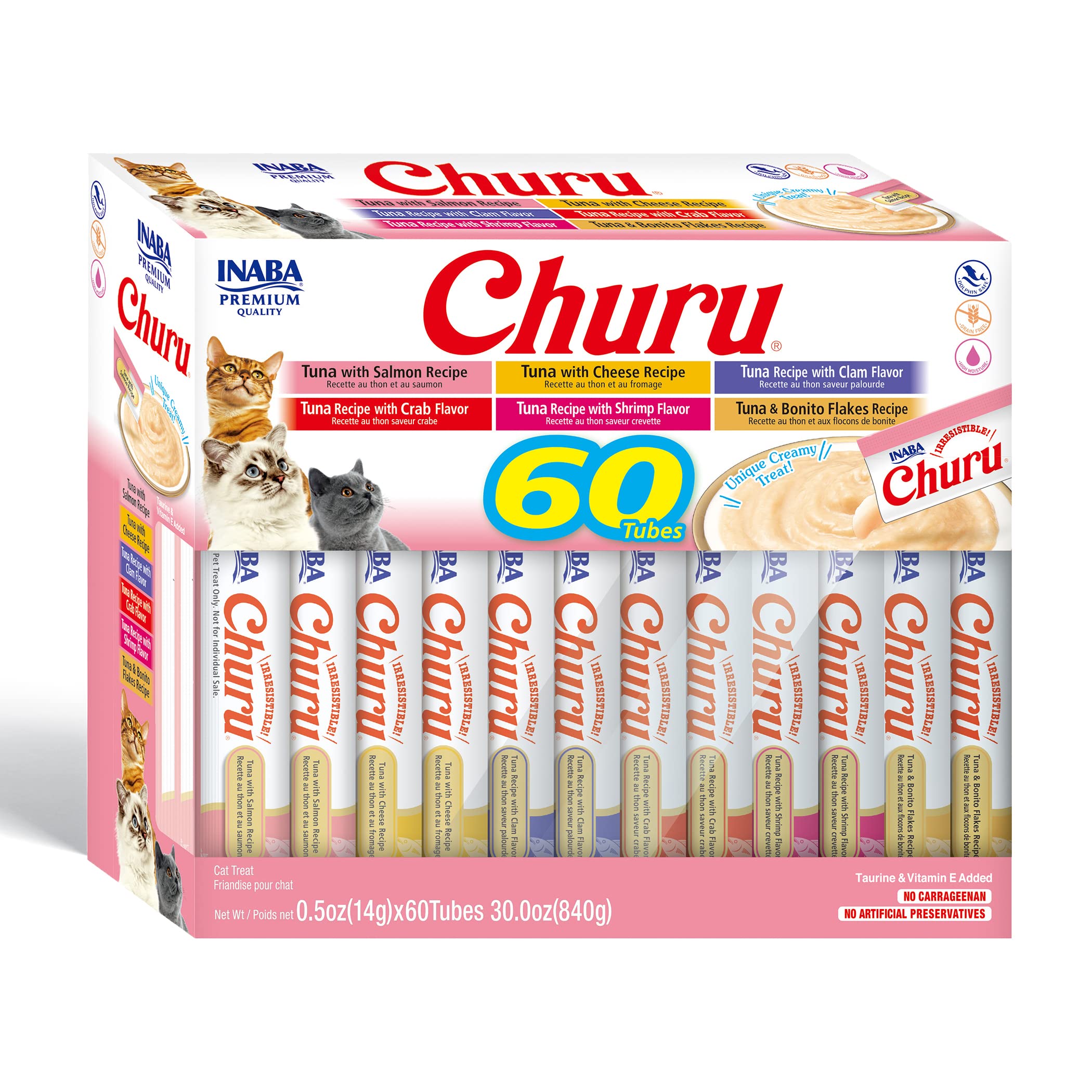 INABA Churu Creamy Purée Cat Treats - 60 Tubes - Tuna Variety Box