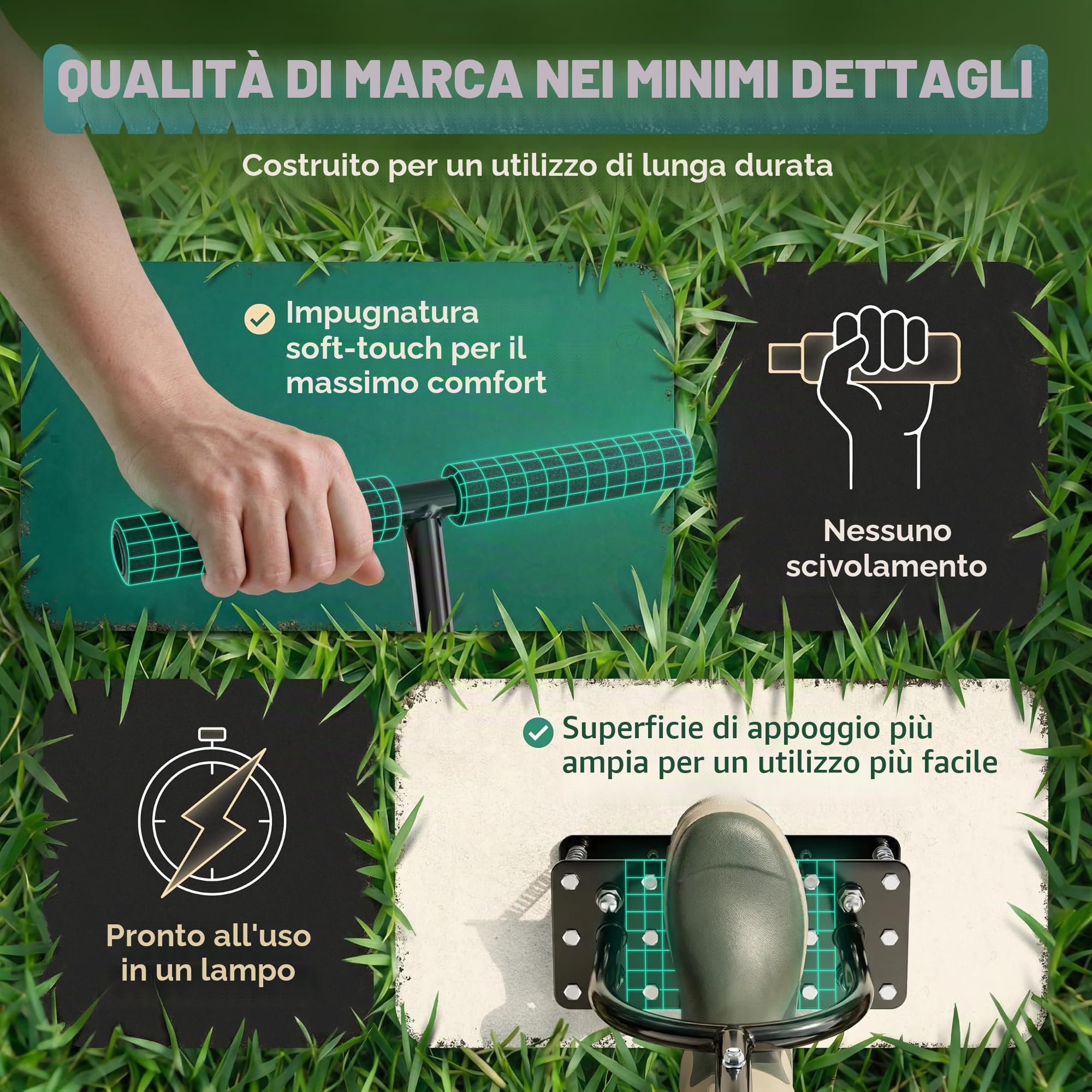 Aeratore per prato Pro | Innovativa forcella, aeratore per prato, scarificatore e aeratore per la ventilazione del prato, strumento da giardino di alta qualità per ventilare e sciogliere il