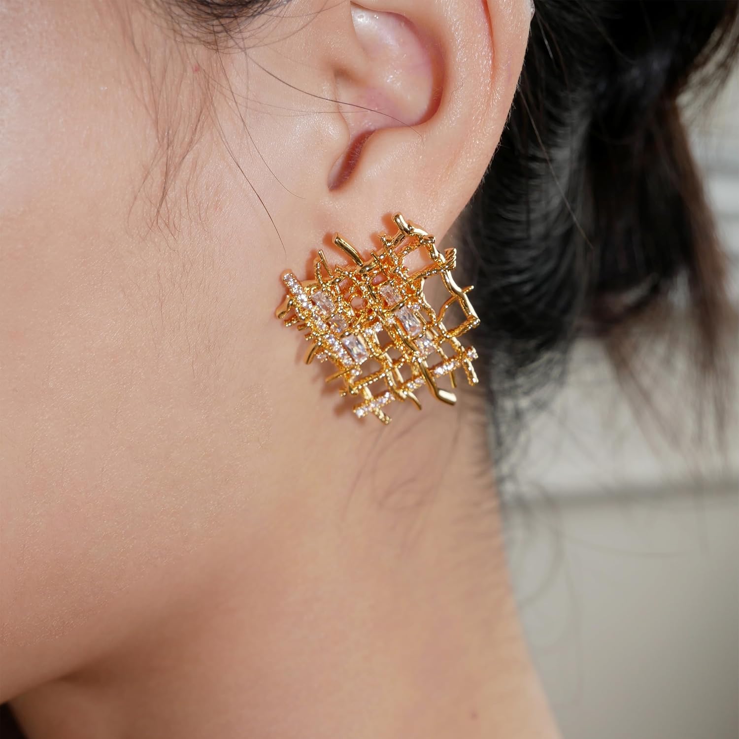 Braided Stud Earrings for Women, 18K Gold Plated Chunky Earrings, Unique Design Dainty Cubic Zirconia Braided Earrings Gifts, Statement Studs Earring Hypoallergenic Fashion Jewelry - Image 2